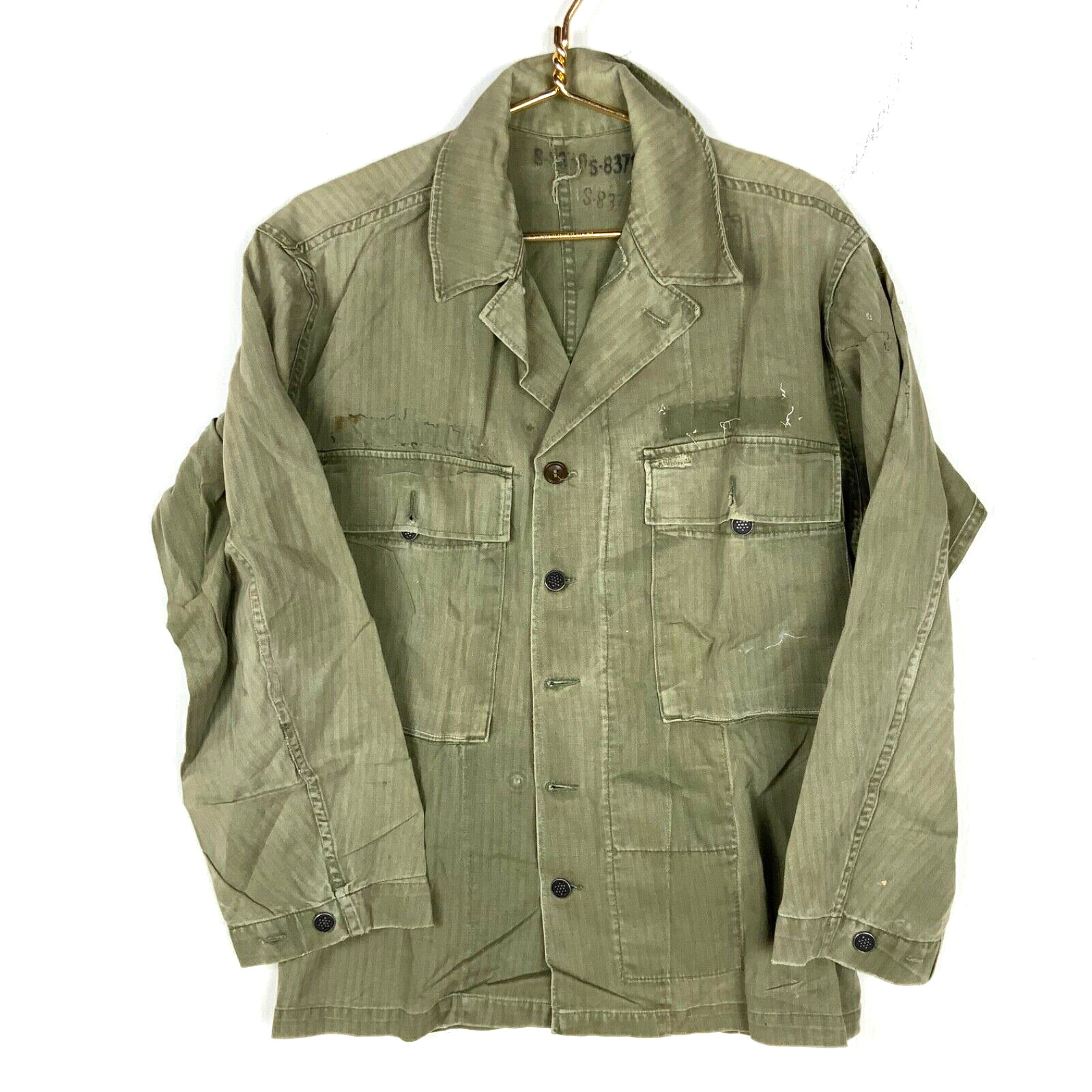 Vintage Us Military 13 Star Hbt Fatigue Shirt Jacket Size Small Green 40s 50s