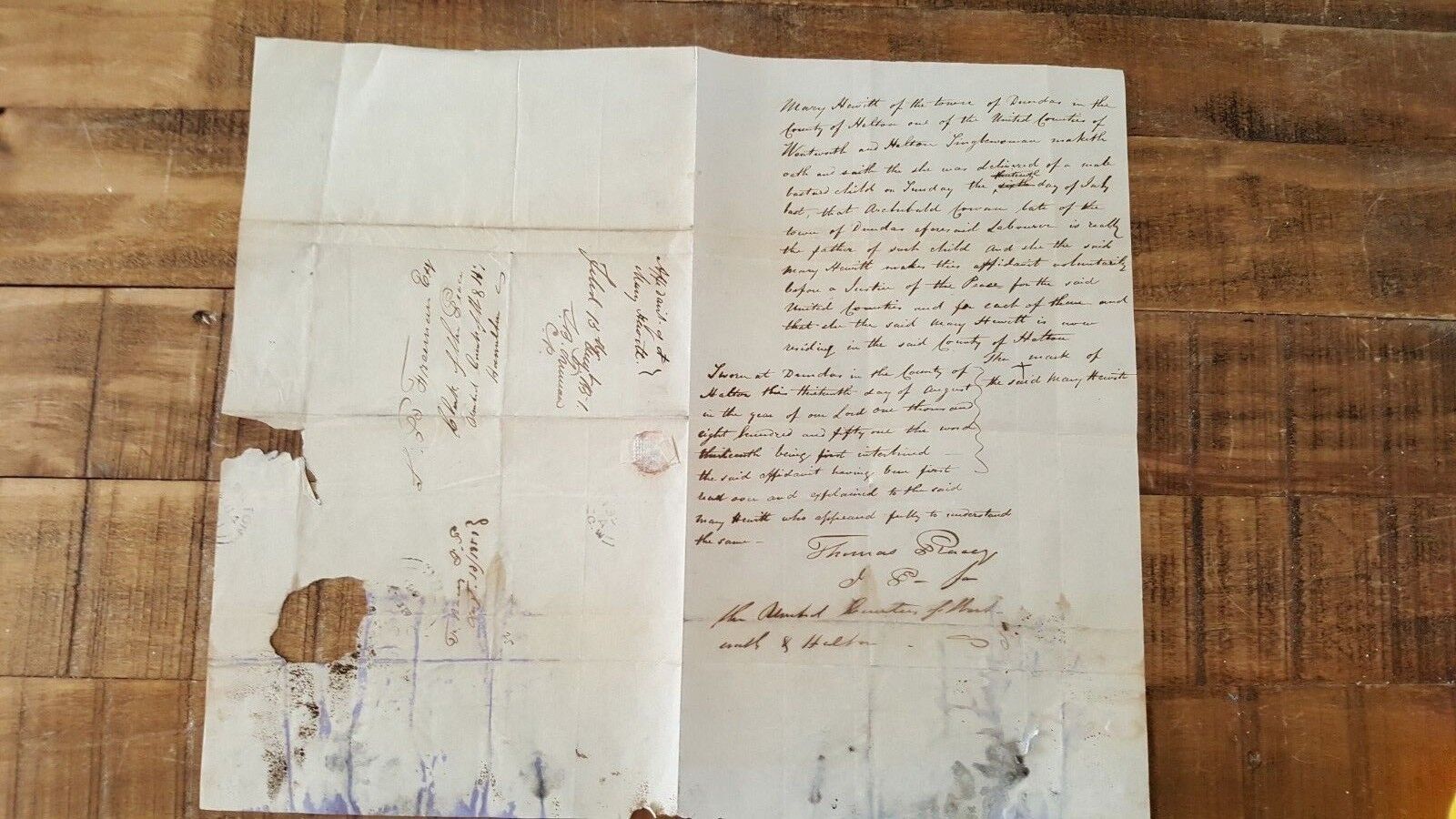 SCARCE ANTIQUE Hand Written Affidavit of Bastard Child of Mary Hewitt-1851