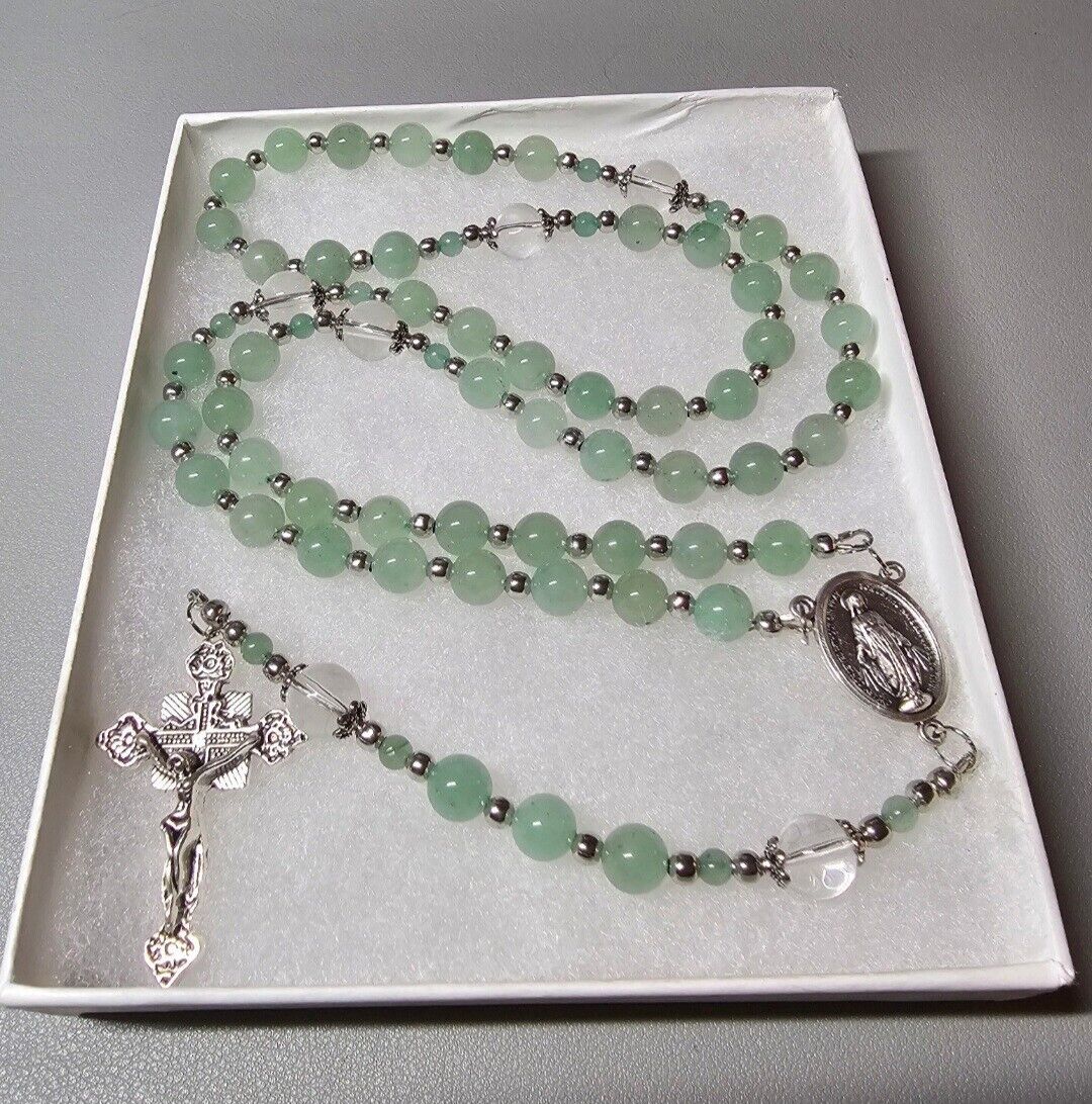 Large One Of A Kind Hand Crafted Rosary Made With Green Adventurine And Quartz