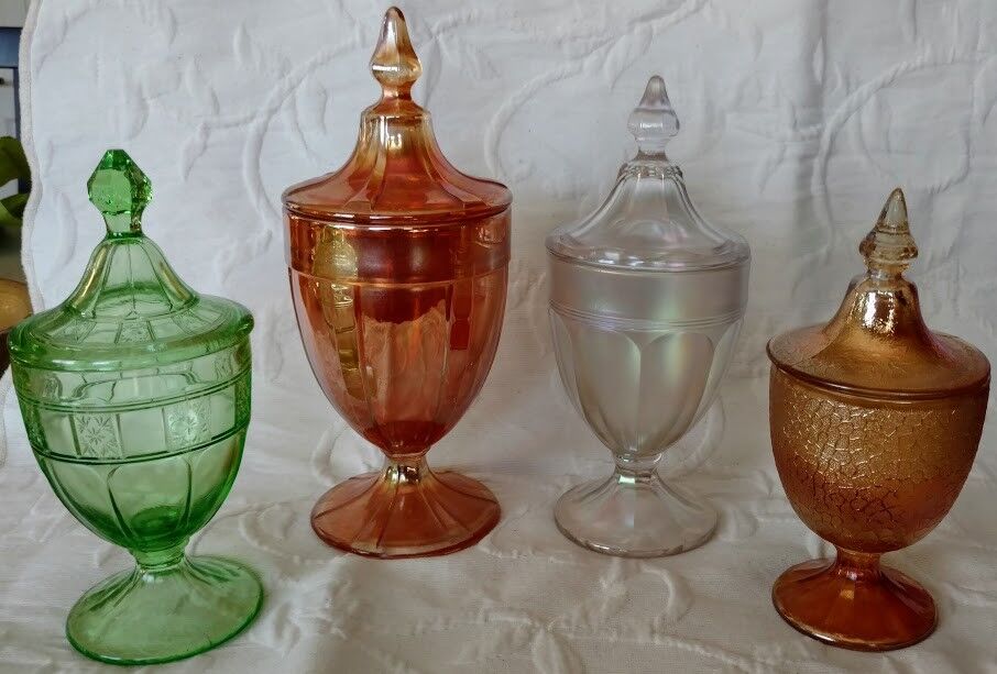 Art Glass 4 Distinct Style Gorgeous Pedestal Lidded Bud\'s/Candy/Nut/Fruit Dishes