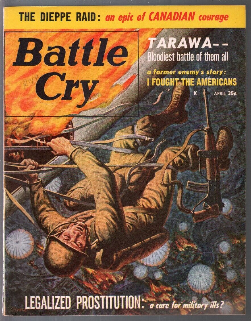 MAG: Battle Cry 4/1957-Harlan Ellison-Tarawa -Dieppe Raid-Clarence Doore-pulp...