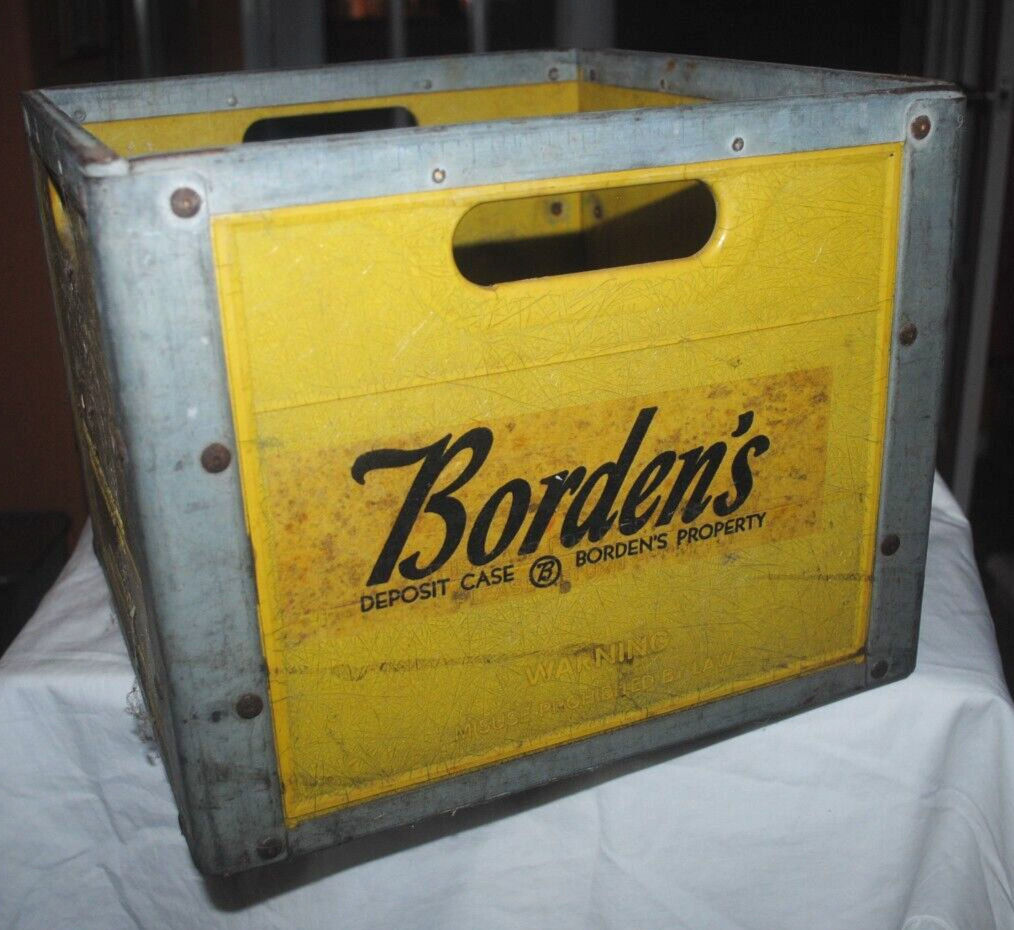 Borden's, Houston, Texas, vintage dairy crate, metal framing and bottom