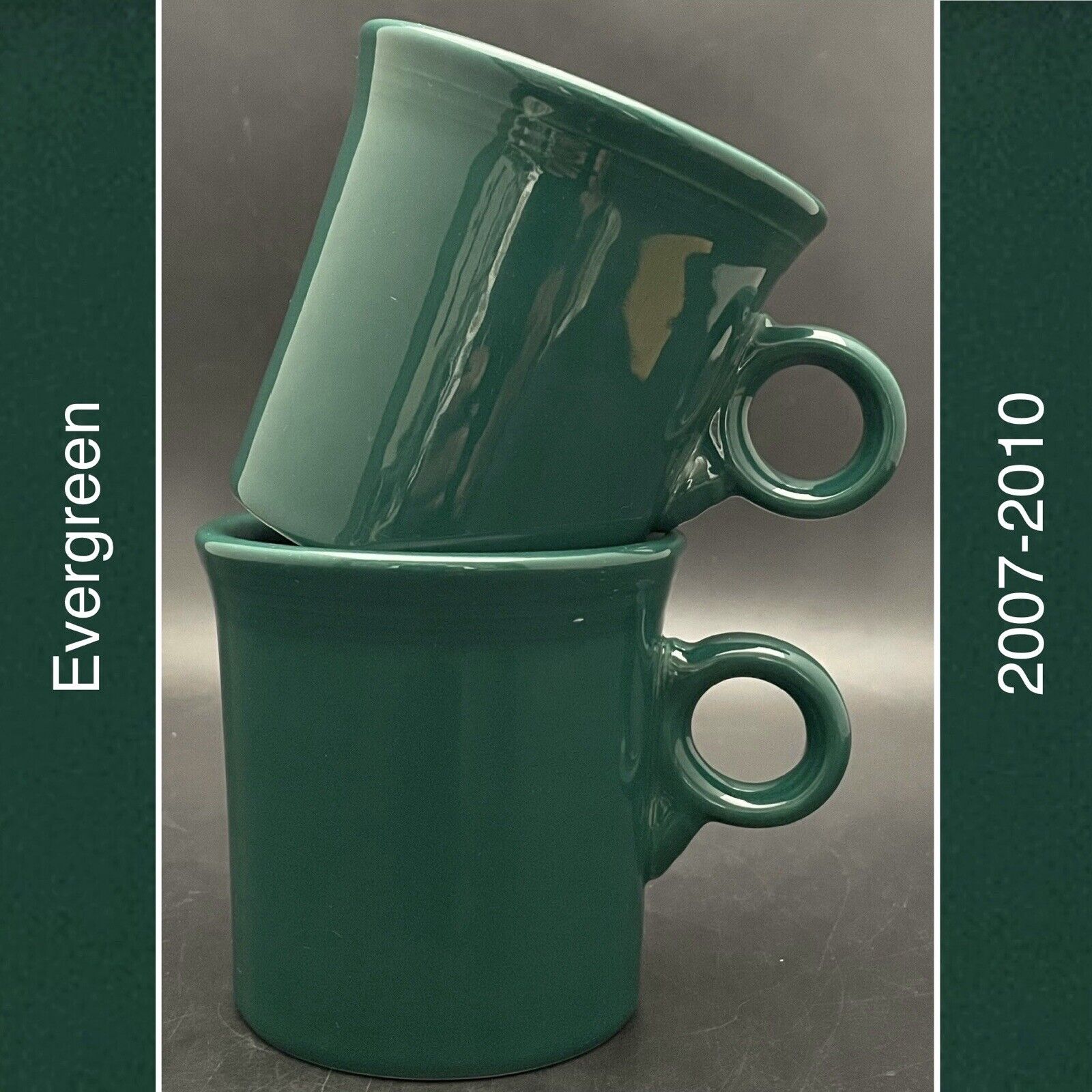 Fiesta HLC Evergreen Ring Handle Coffee Mug 2007-2010 2pc Set USA 3.5”tall 10oz