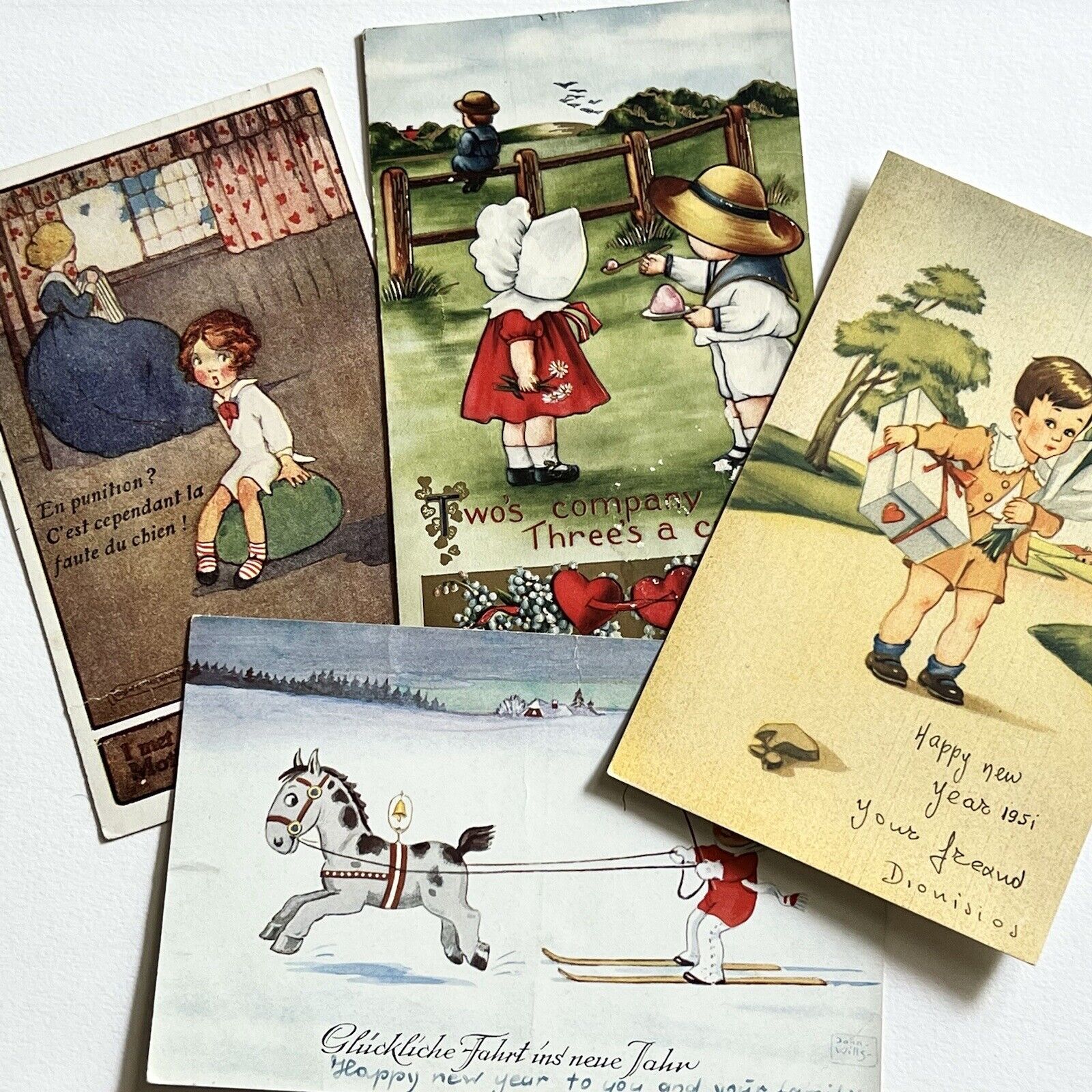 Antique Postcard Lot Of 4 Sweet Cute Adorable Children Girl Boy