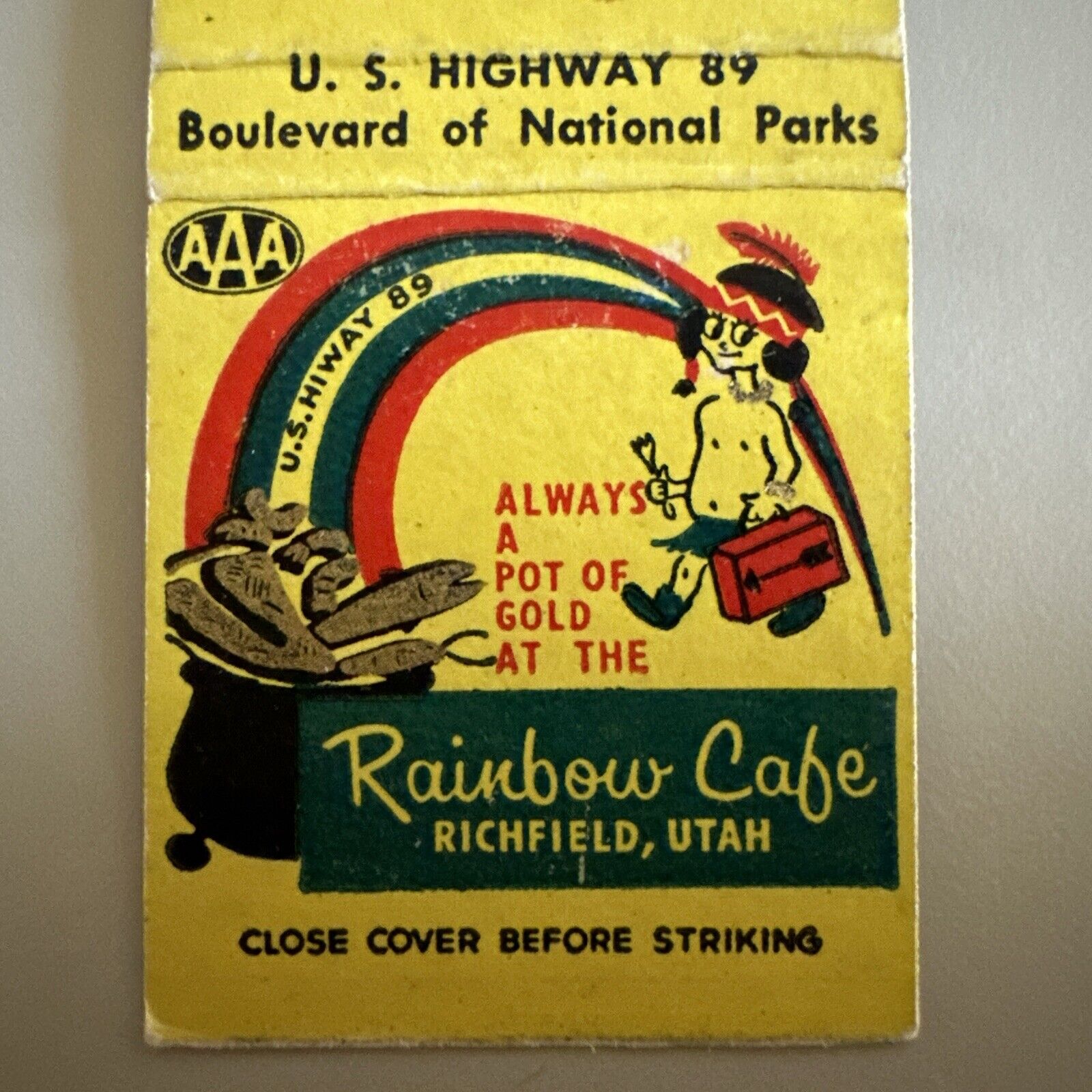 Vintage 1960s Rainbow Cafe Richfield Utah Matchbook Cover