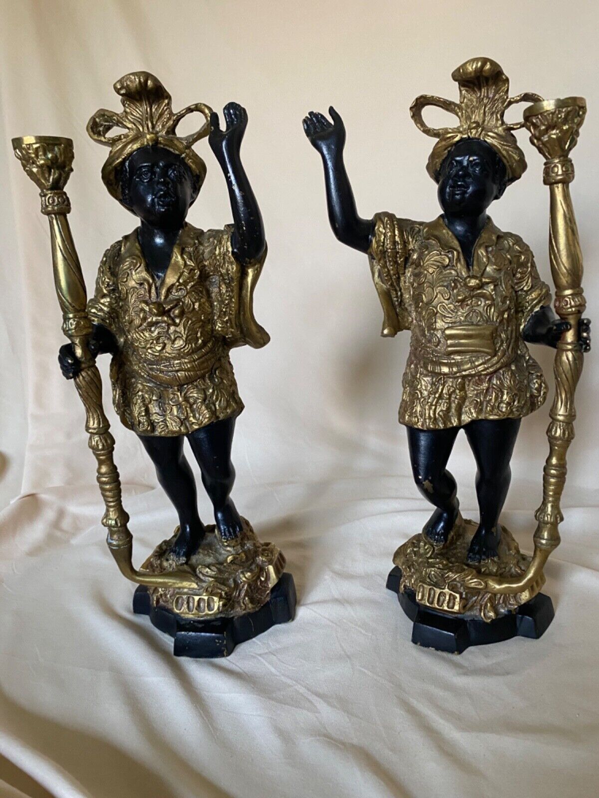 🔥🔥 Fine Antique Set Of Heavy Bronze Blackamoor sculpture candle holders.