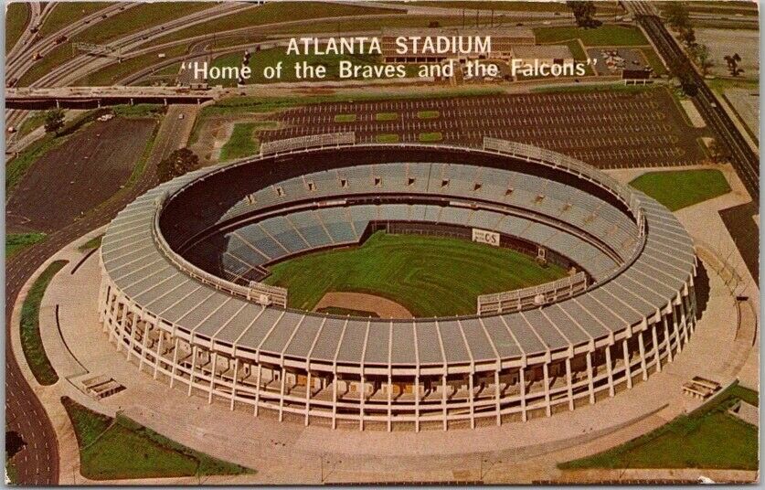 Vintage ATLANTA STADIUM Georgia Postcard Aerial View / Braves & Falcons c1970s