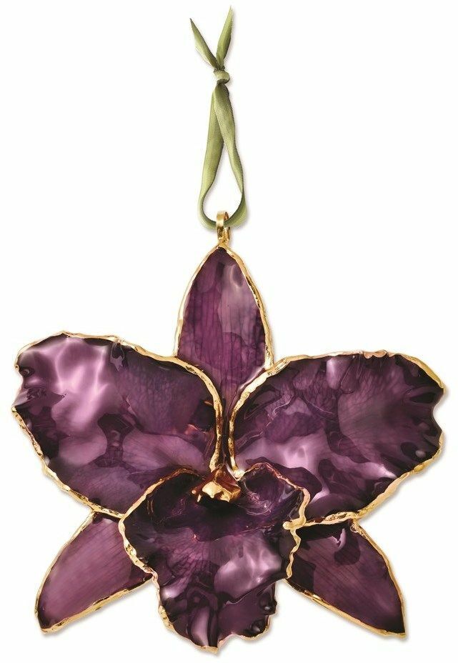 Lacquer Dipped Purple Cattleya Orchid Ornament