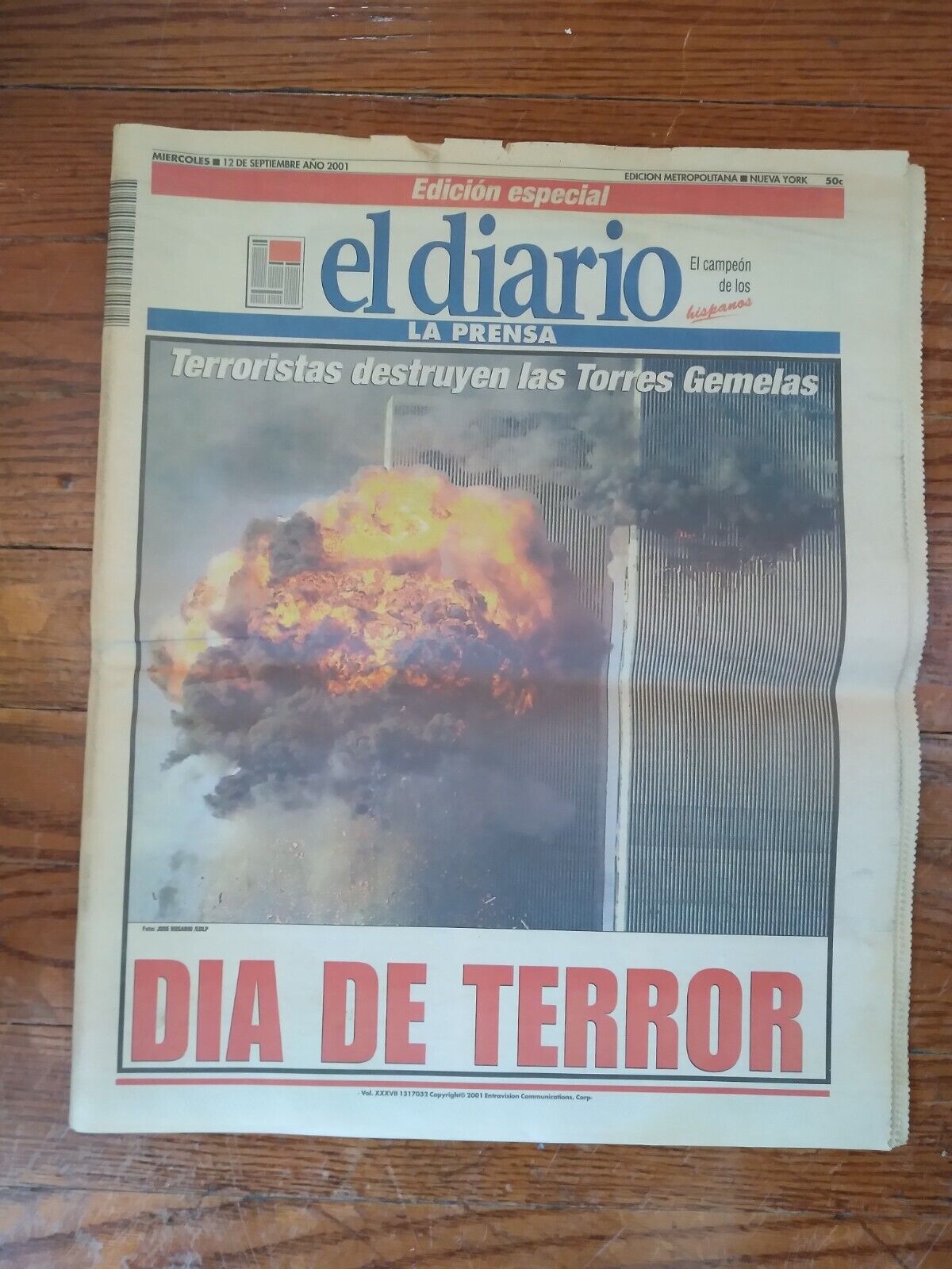 El Diario La Prensa Newspaper Dia De Terror 9-11, 2001. Edicion Especial
