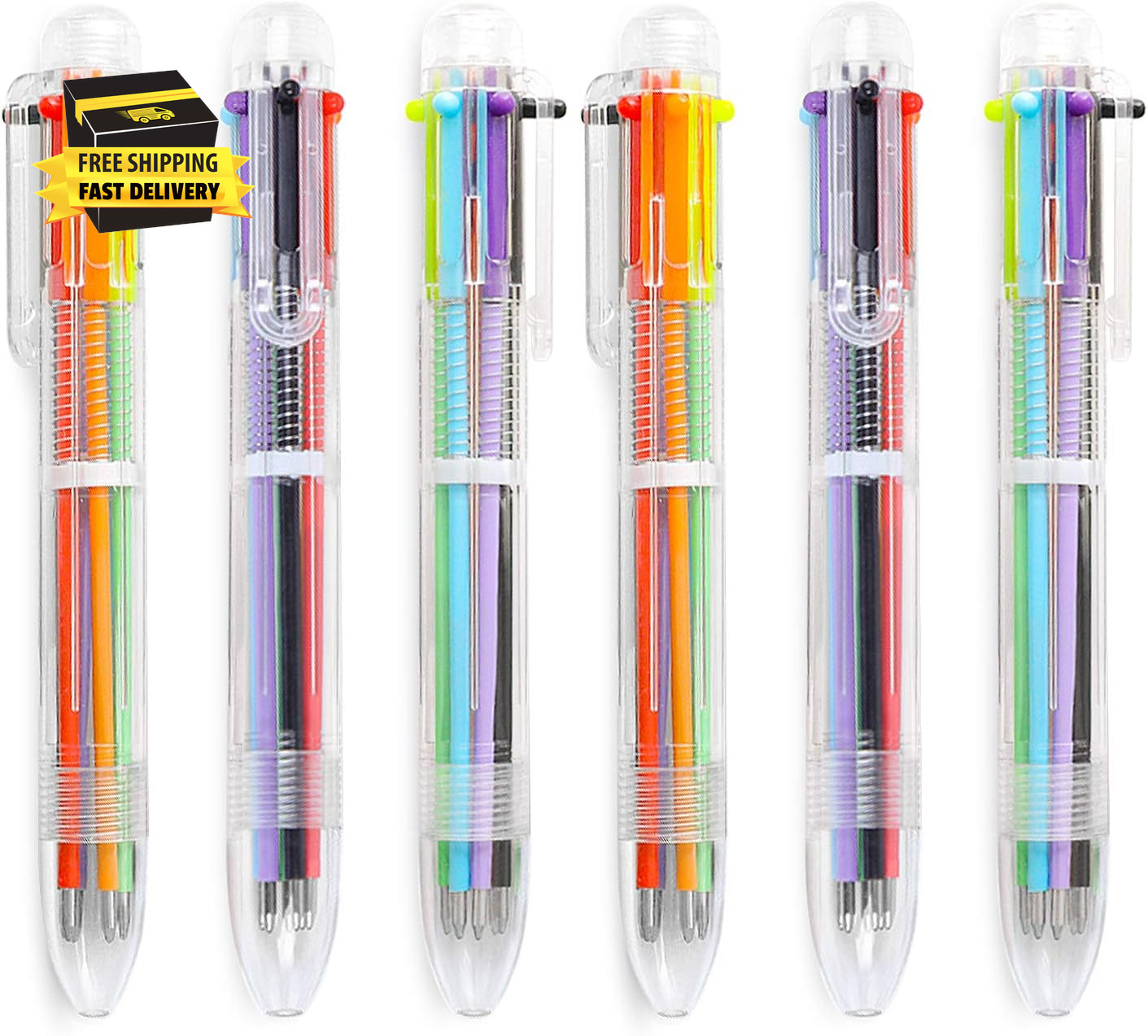 6 Pack 0.5Mm 6-In-1 Multicolor Ballpoint Pen 6 Colors Retractable Ballpoint Pens