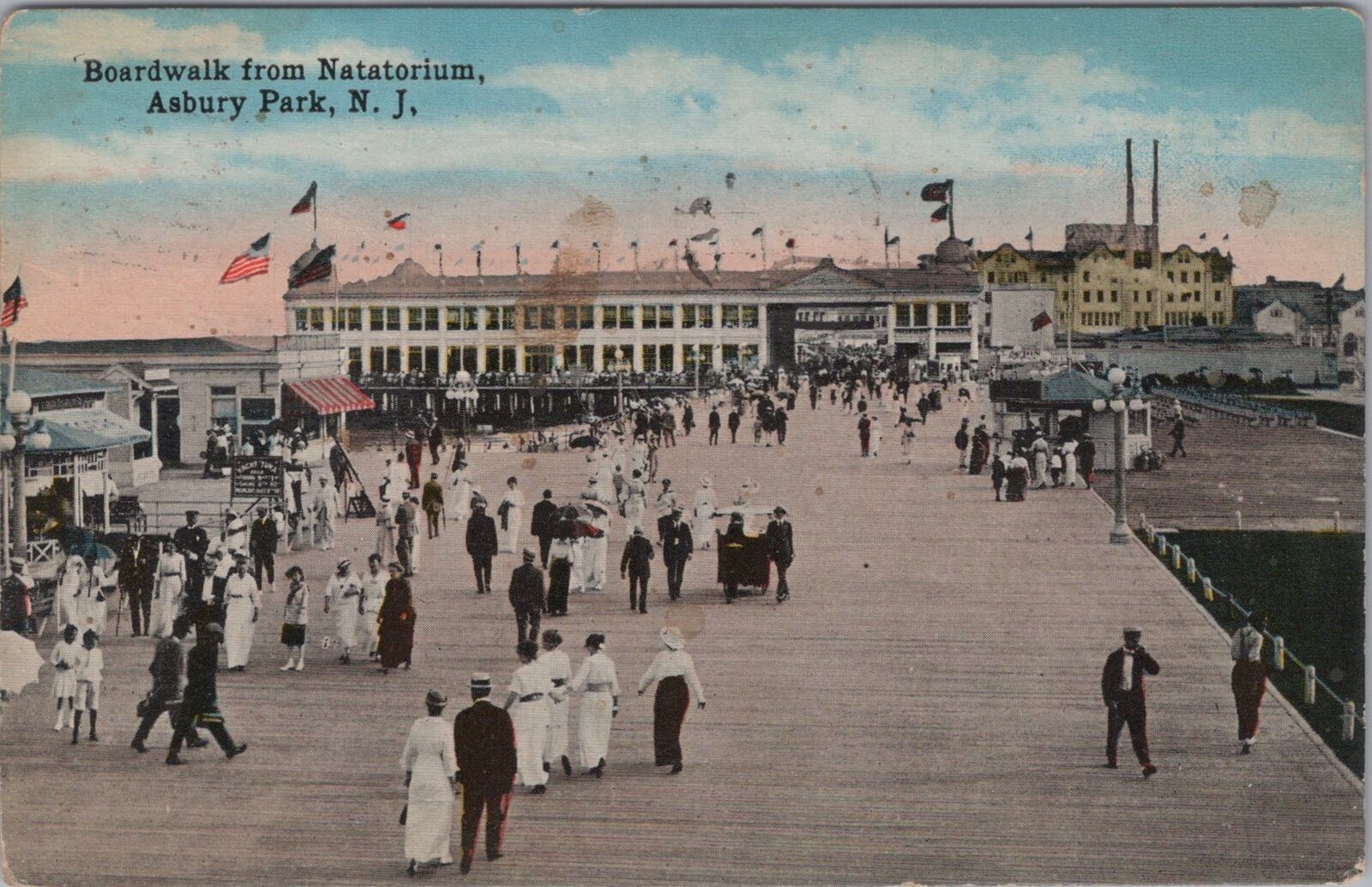 Boardwalk from Natatorium Asbury Park New Jersey 1917 Postcard