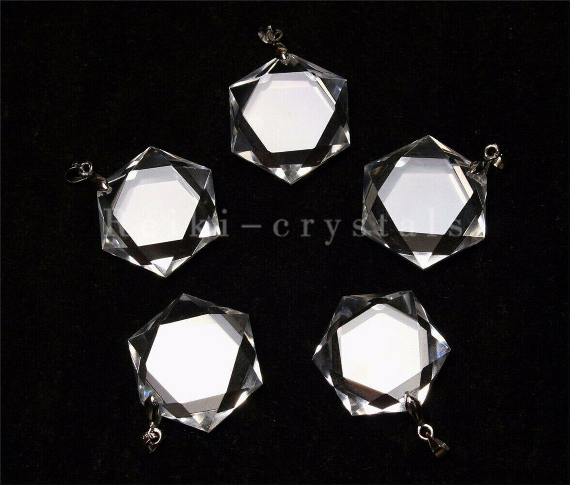 10 Pcs Hexagon Pendant - Natural Clear Quartz Crystal 3D Hexagon / Star of David