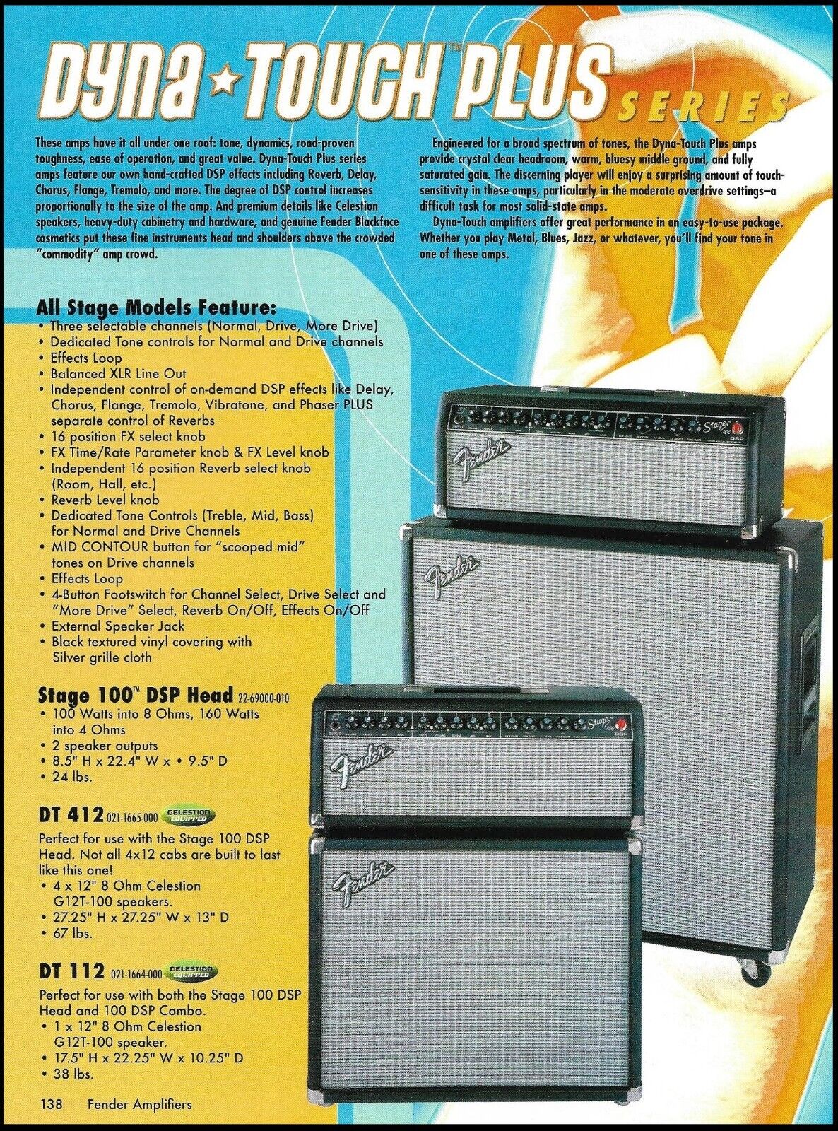 Fender Dyna-Touch Plus Stage 100 DSP Head DT 412 112 amp ad advertisement print