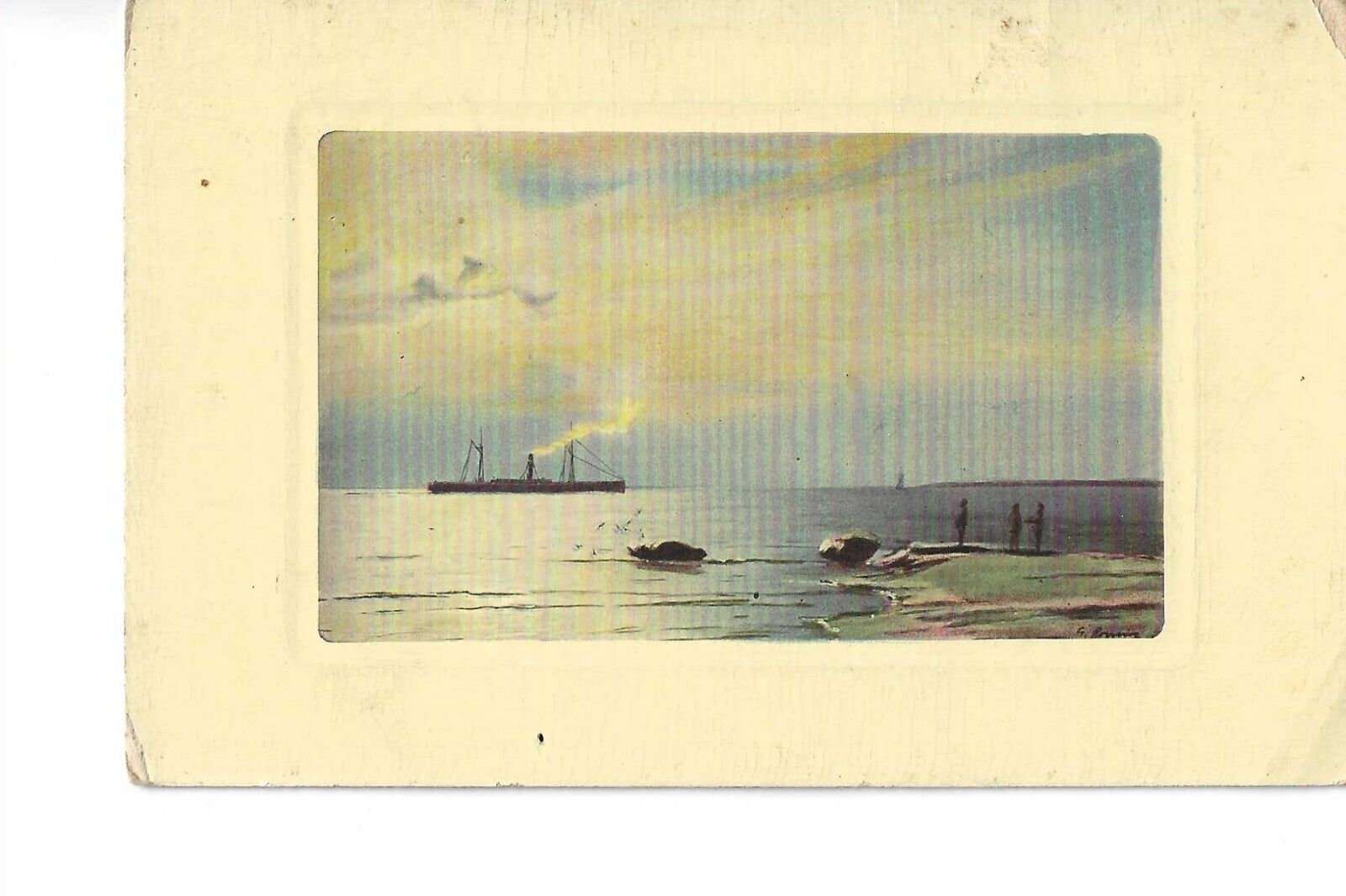  Vintage Used Postcard RPPC 1909 -Steamer / Ship at Sea Around Dawn or Dusk