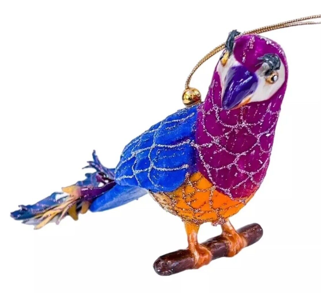 Vintage RARE Multicolor Glitter Parrot Christmas Ornament