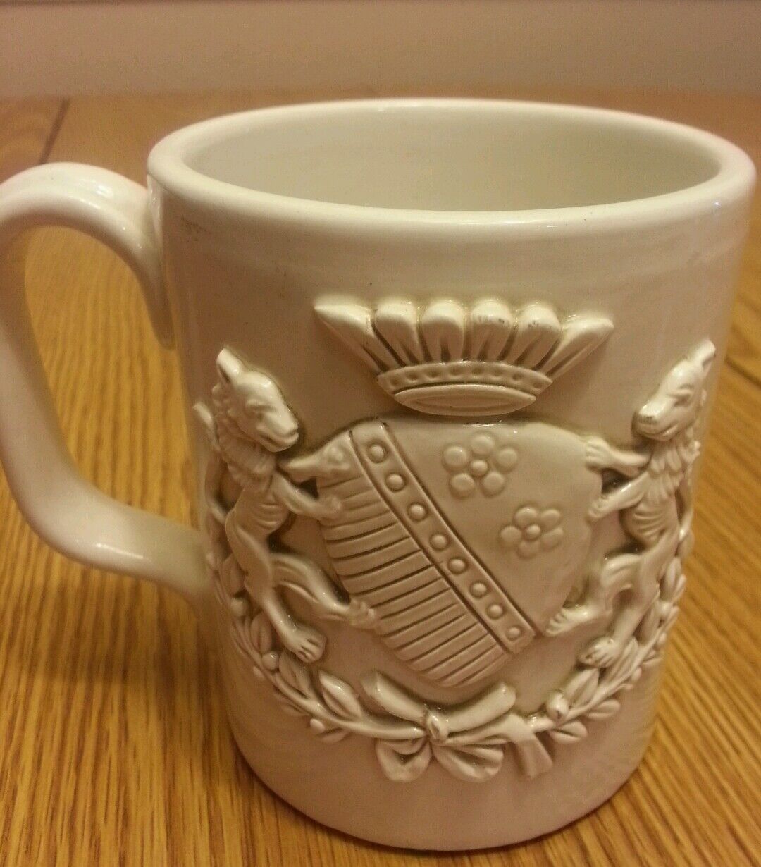 . Family Crest Handmade Italy Ceramic Mug 3D Lion Flowers Shield Crown Branch