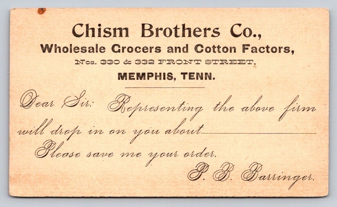 c1900 Chism Brothers Wholesale Grocers Cotton Factors Barringer Memphis TN P84A