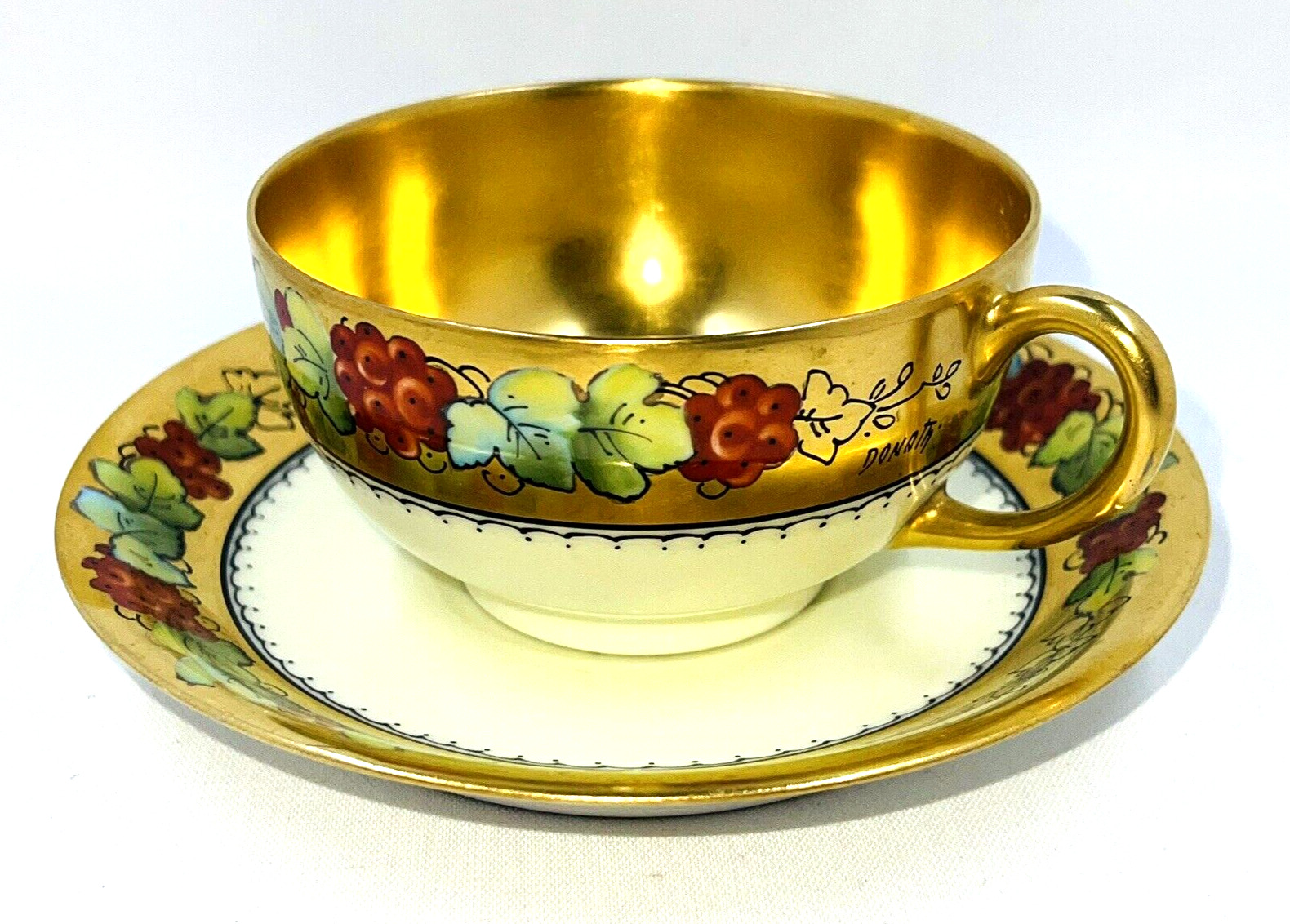 Limoges Signed DONATH Gold Trim Cup and Saucer China JP L France Painted Antique