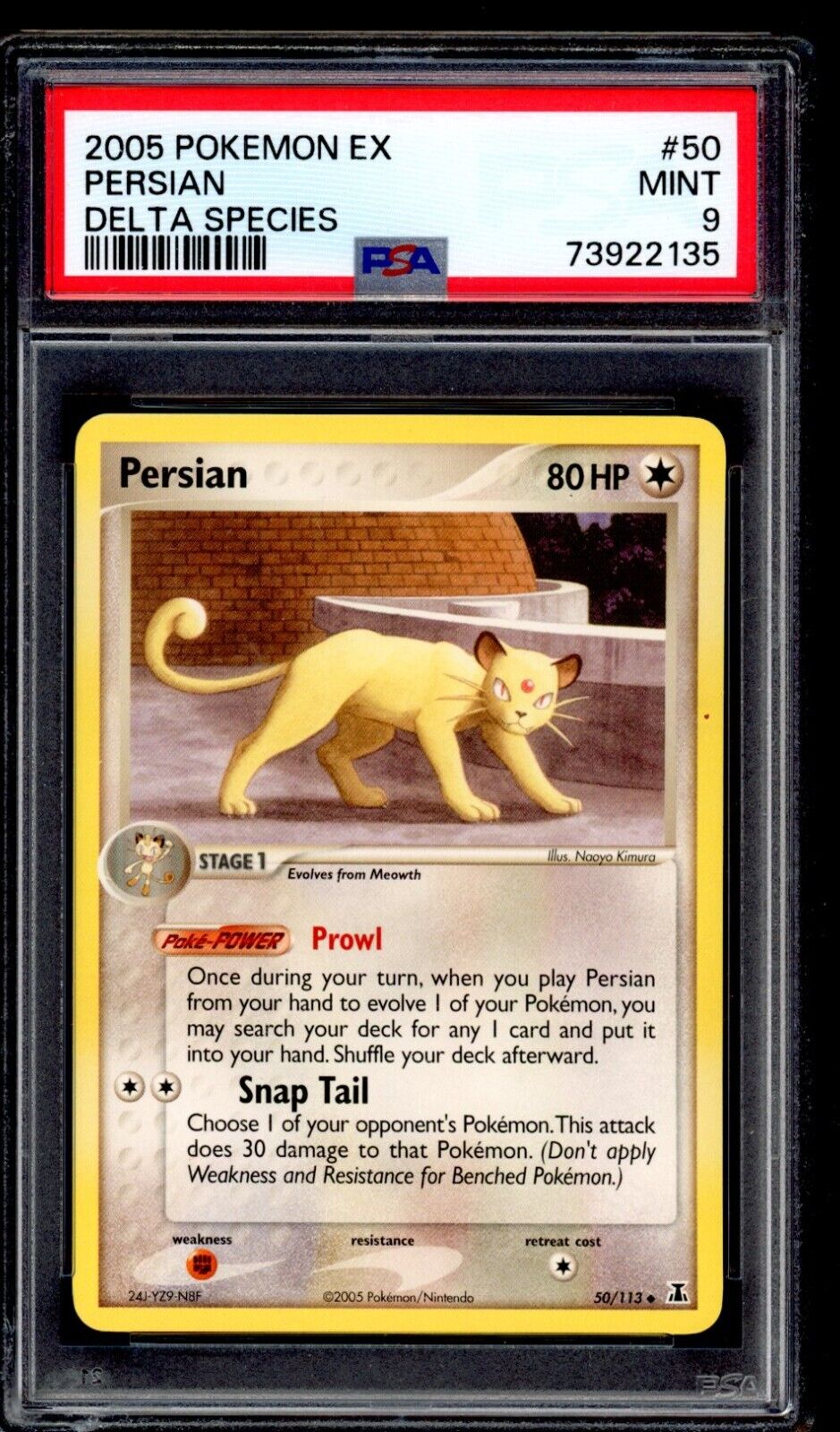PSA 9 Persian 2005 Pokemon Card 50/113 Delta Species