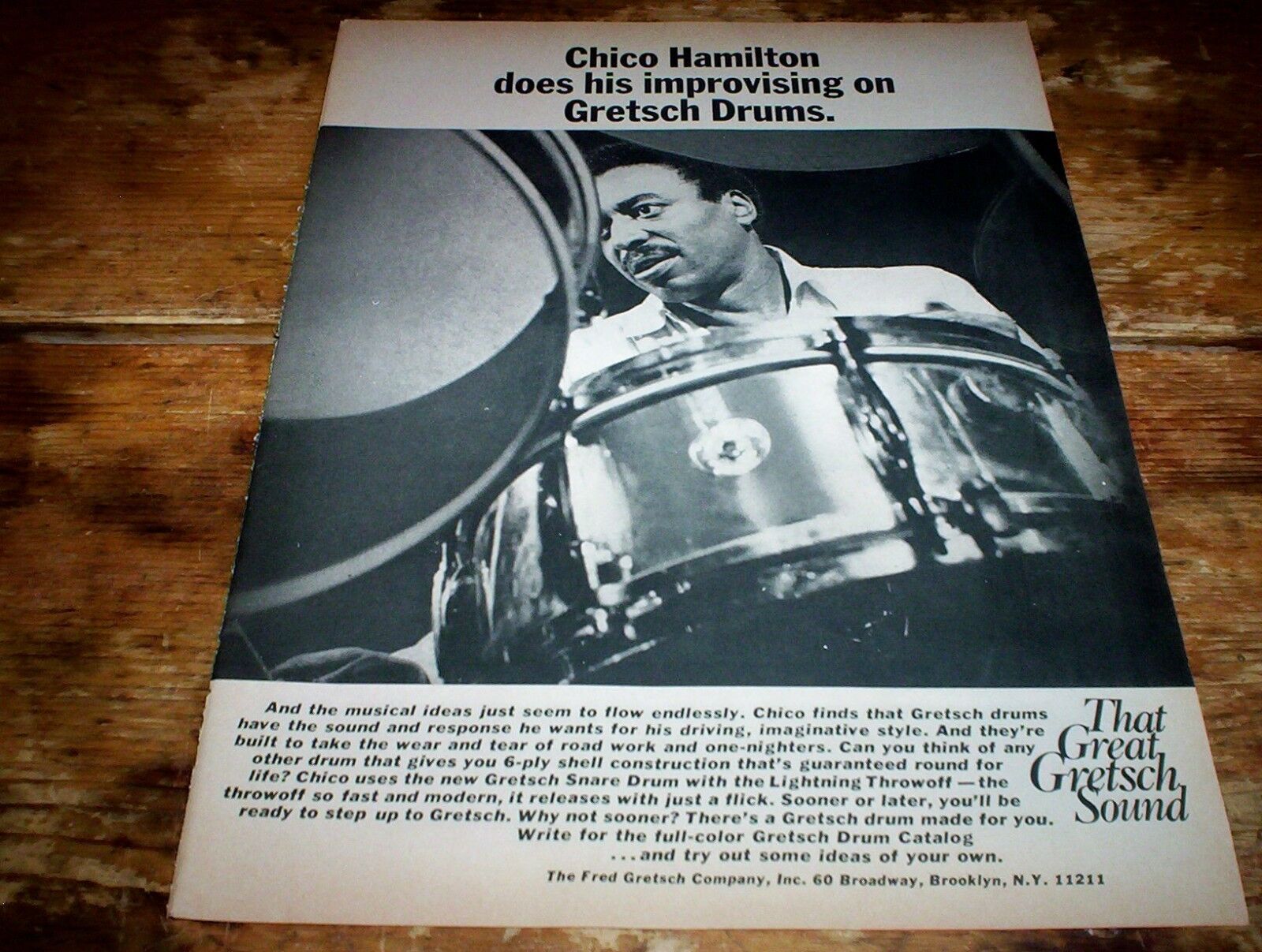 CHICO HAMILTON ( GRETSCH DRUMS ) Original 1969 U.S. Vintage magazine Ad NM