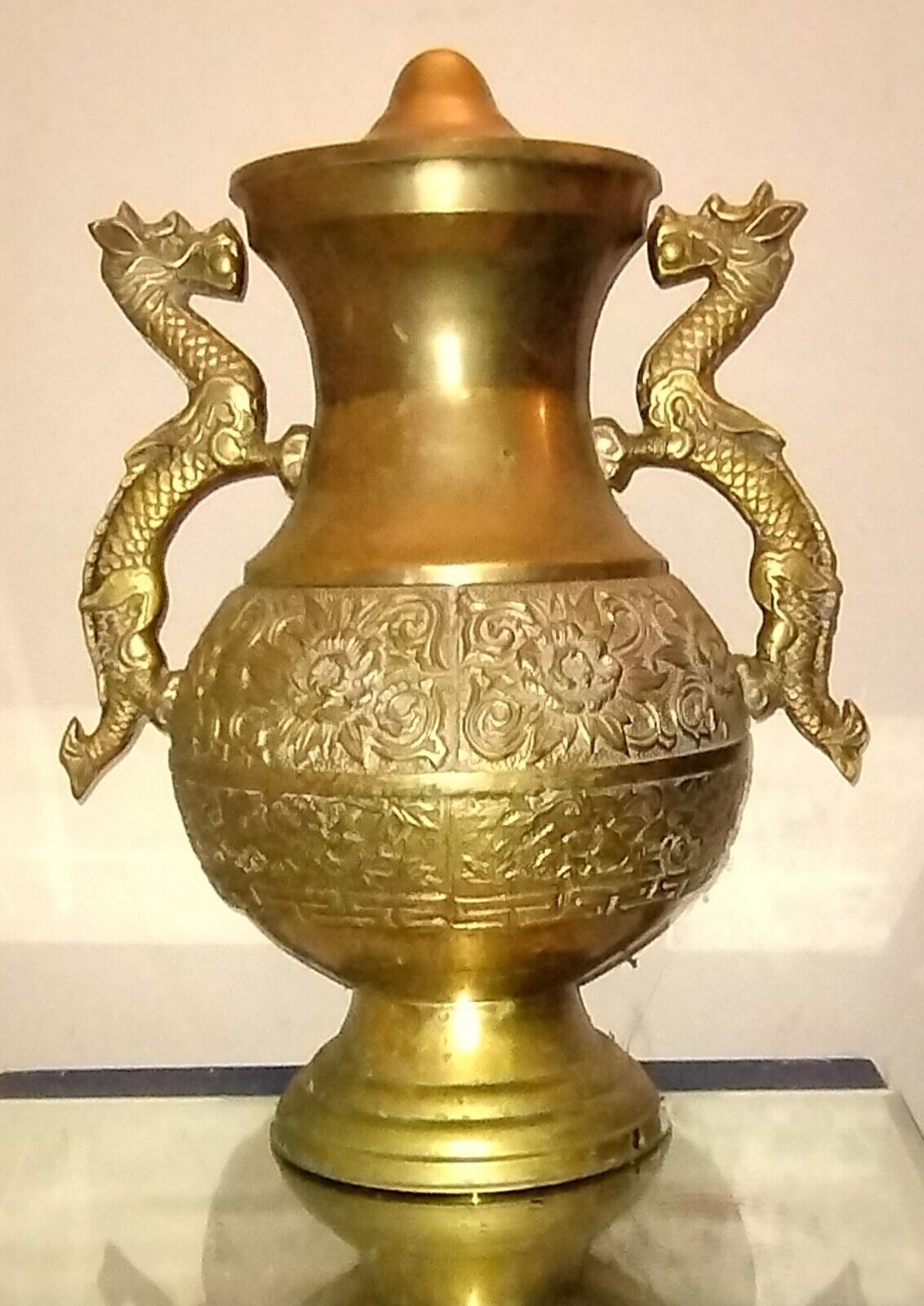 1930's French Brass Repoussé Dragon Lamp Base