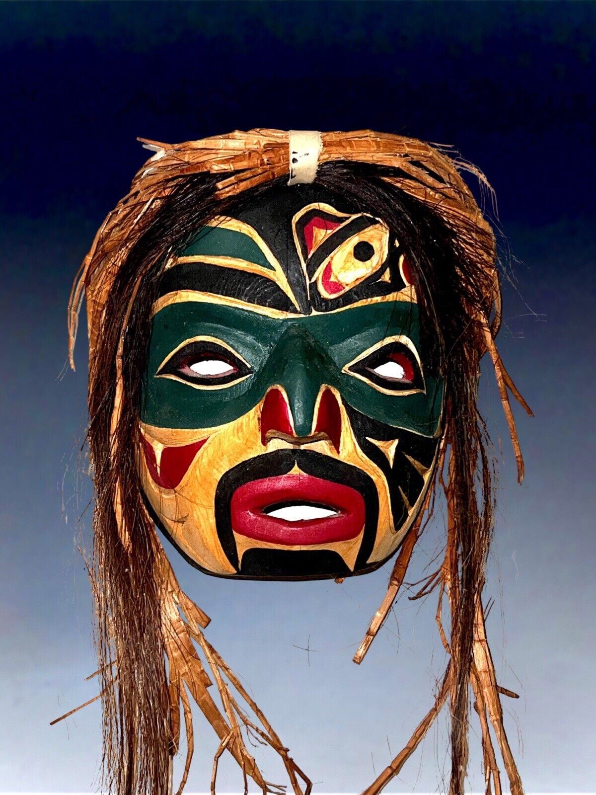 Large Mid 19th Century Northwest Coast Kwakiutl Carved Cedar Bukwus Dance Mask