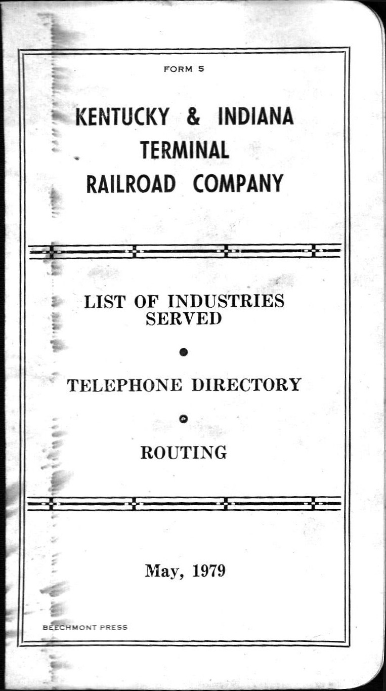 Vintage Kentucky/Indiana Terminal Railroad Co. 1979 Telephone Directory rare