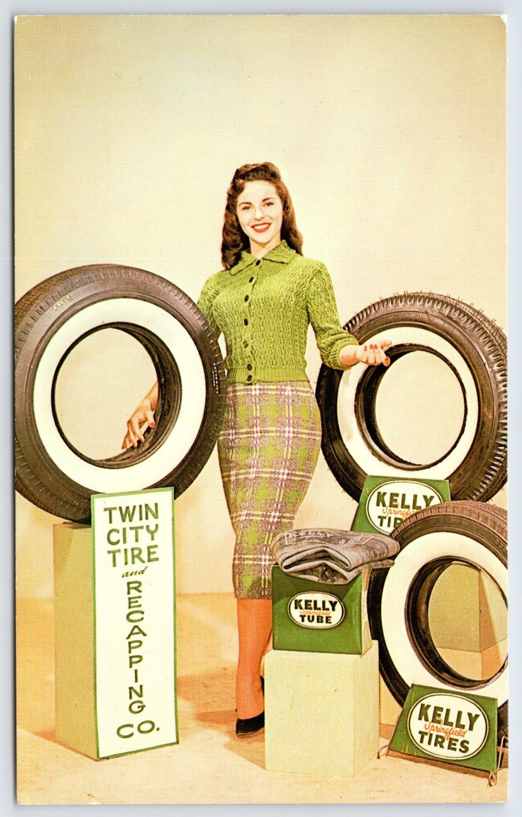 Postcard Kelly Tires Ad., Twin City Tire & Recapping CO., Monroe LA Unposted