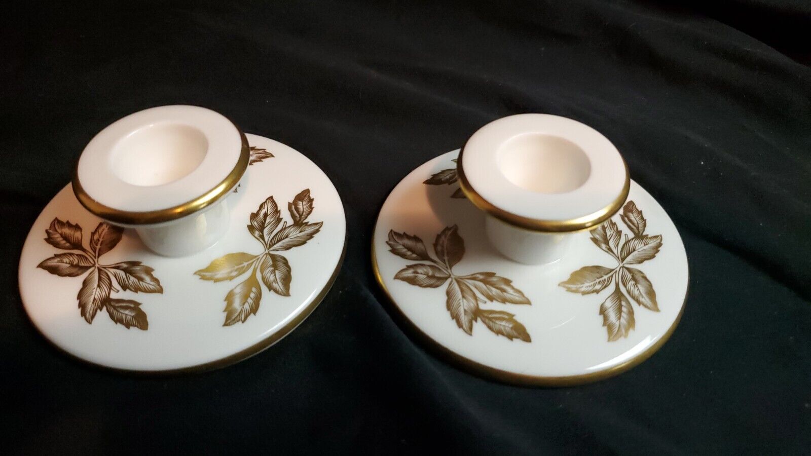 PAIR OF WEDGWOOD BONE CHINA    'GOLD TONQUIN' CANDLE HOLDERS MADE IN ENGLAND