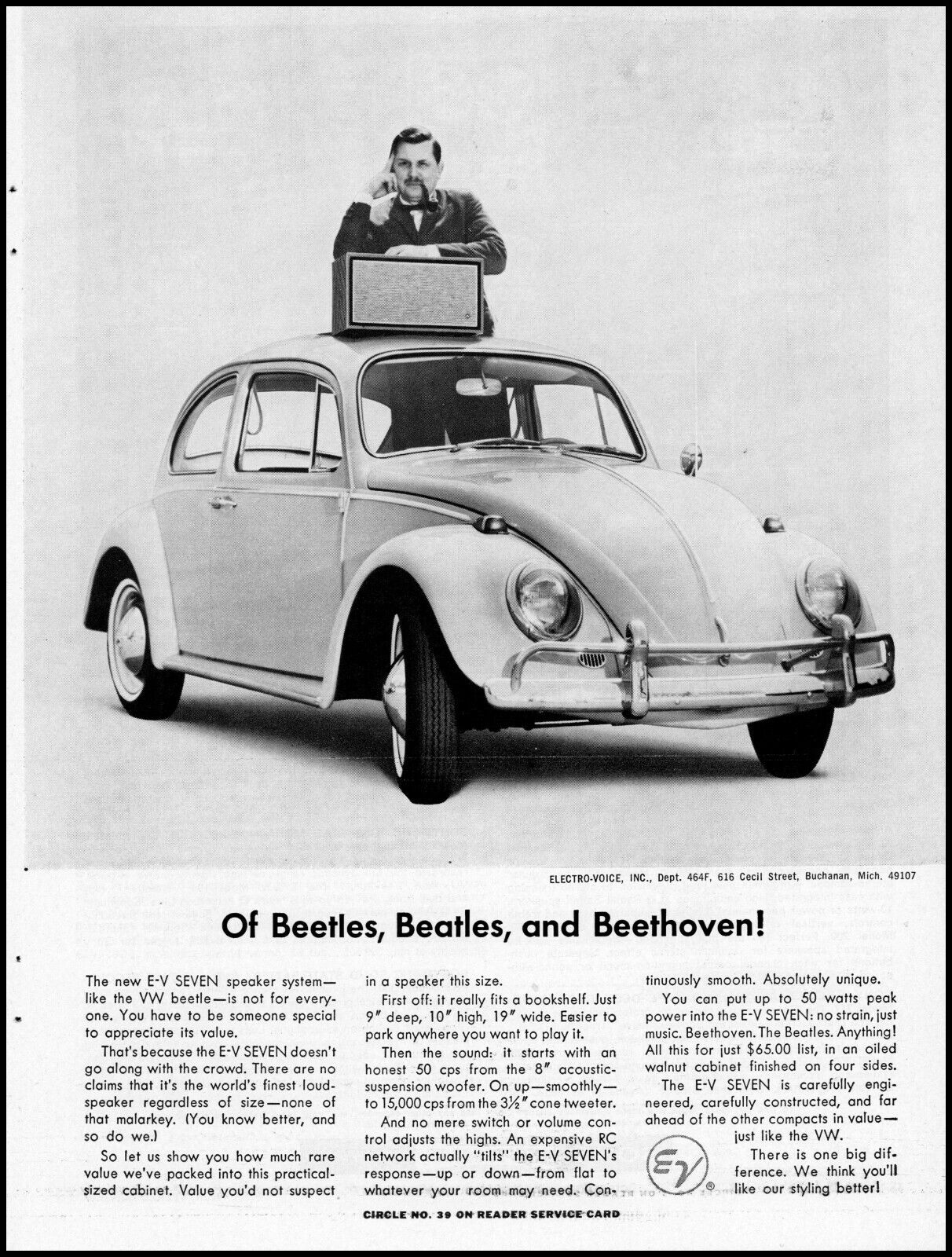 1966 VW Beetle Volkswagen equipped w E-V 7 speaker sys retro photo print ad S27