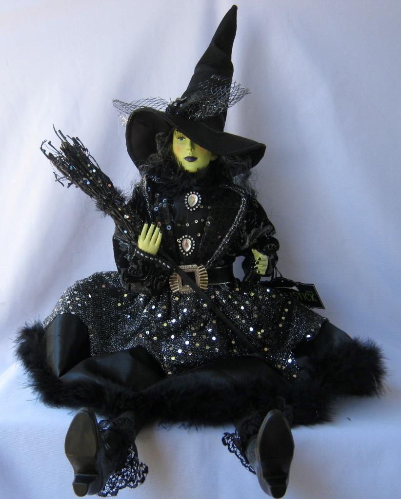 Large Halloween Witch Doll by Broomstick Blvd Black Silver richly decorated 014