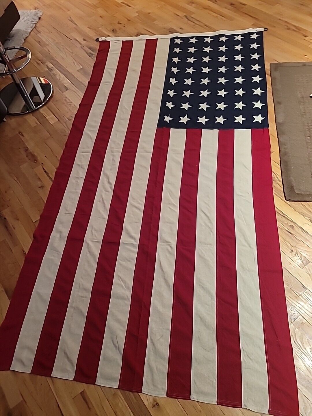 Antique WW2 48 Star 5' X 9.5' American Cloth Flagpole Flag