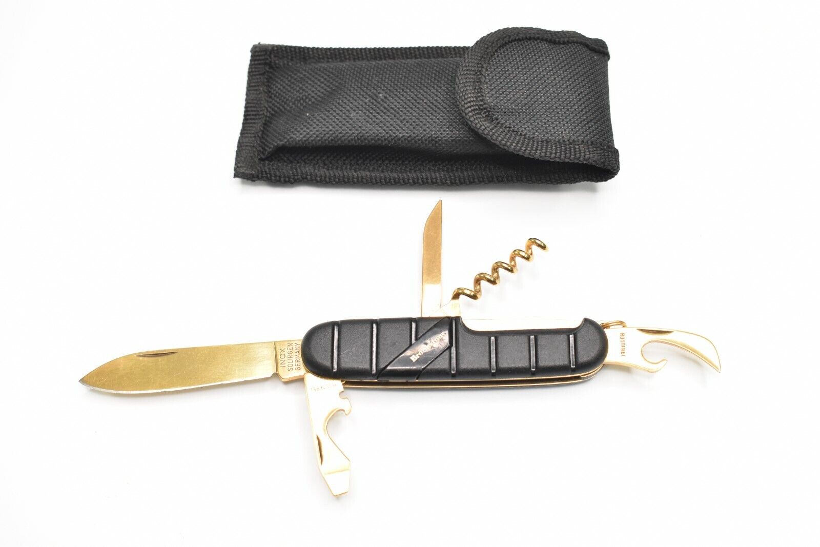 Brookstone Richartz Degen Inox Gold Plated Pocket Folding Knife w/ Holster