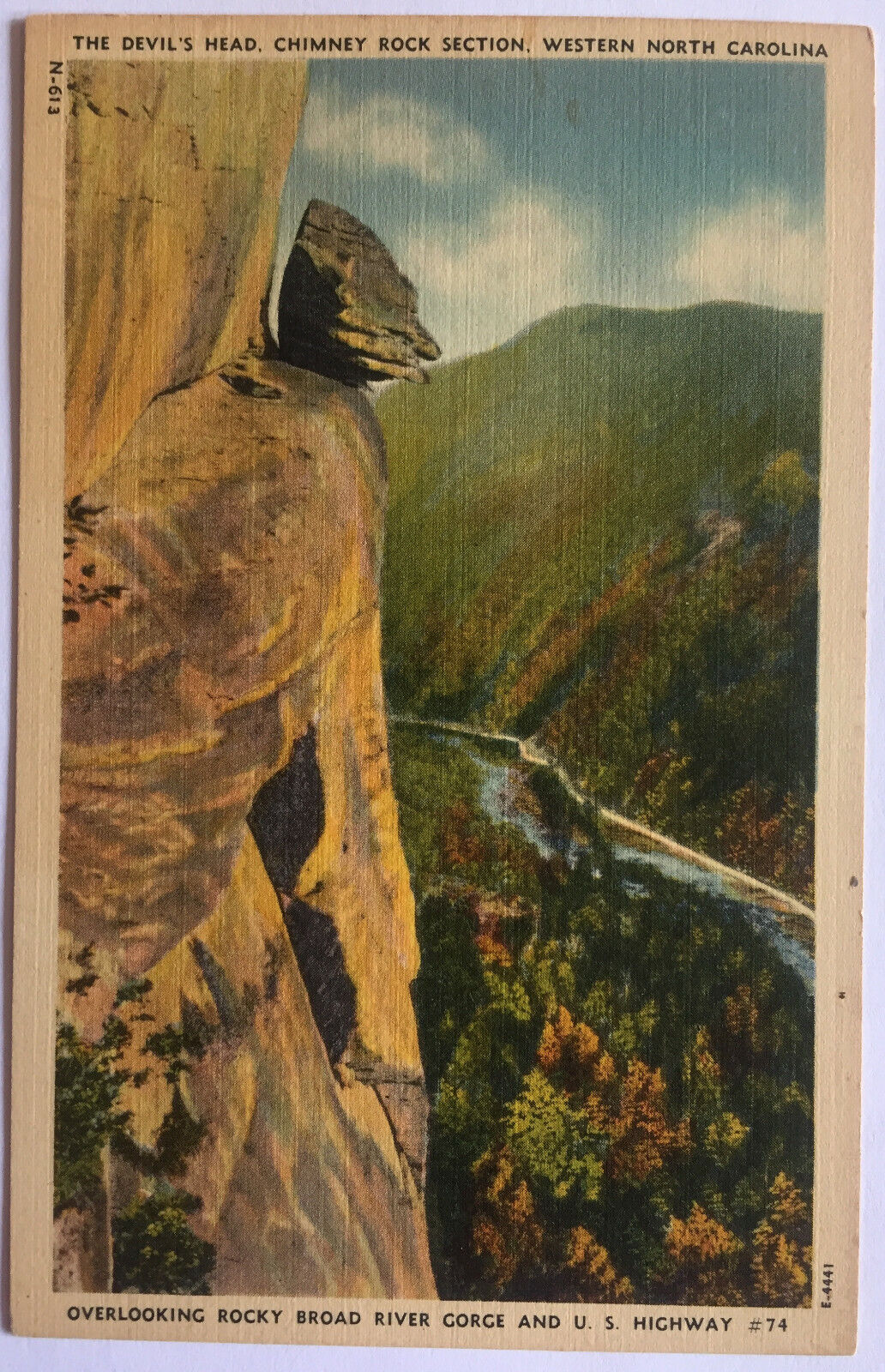 The Devil Head Chimney Rock Section Western North Carolina Linen Postcard