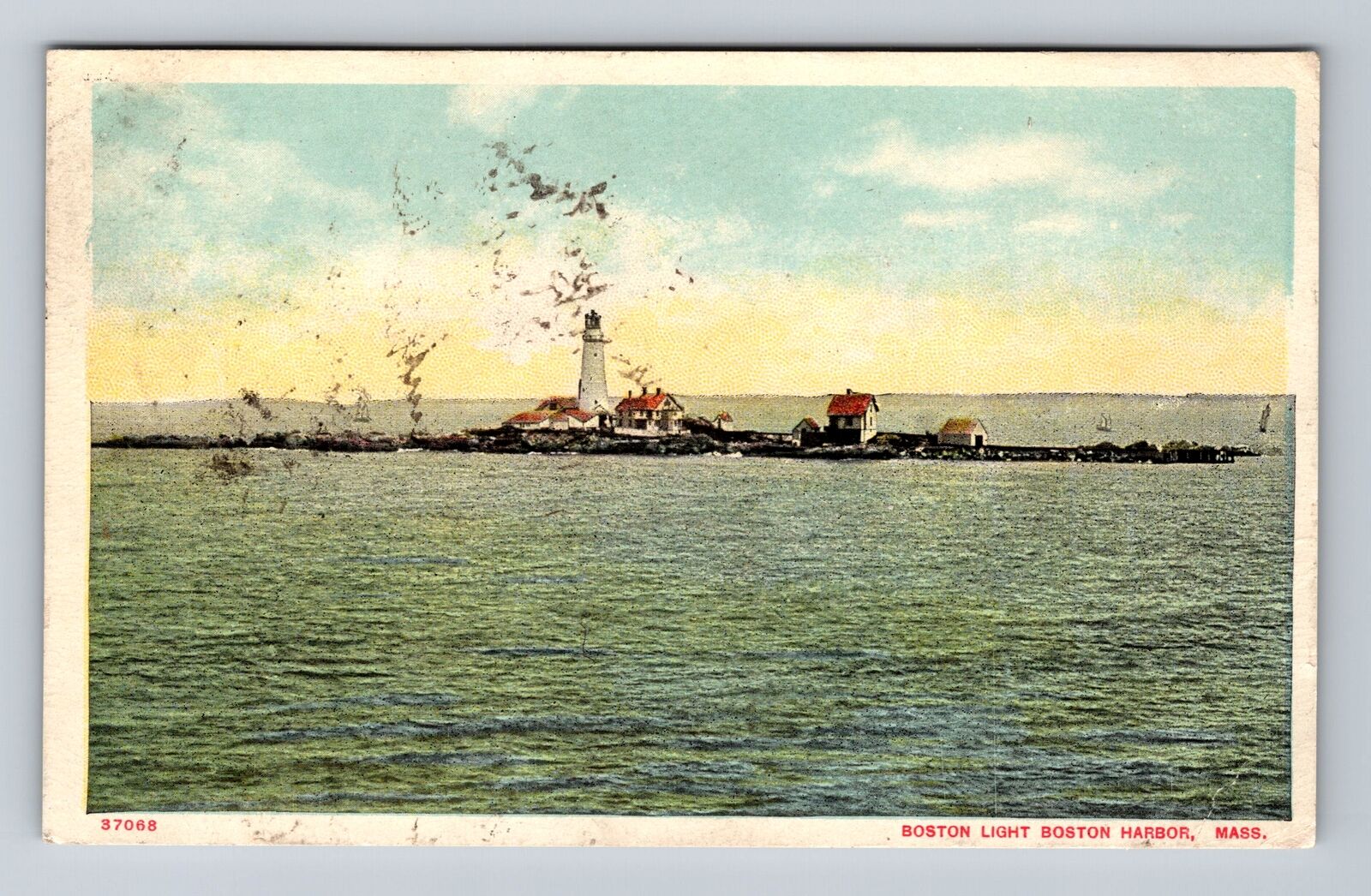 Boston MA-Massachusetts, Boston Light, Boston Harbor, Antique Vintage Postcard