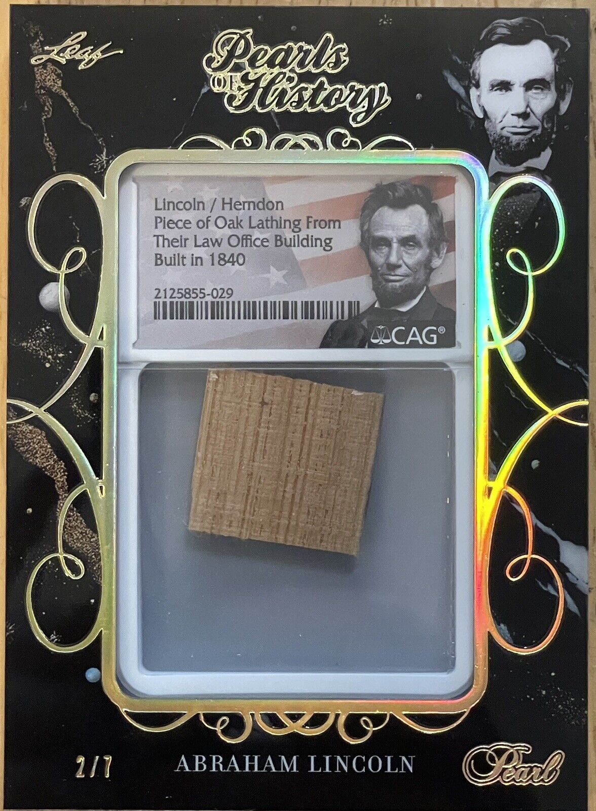 2024 Leaf Metal Pop Century Abraham Lincoln Relic 2/7 Pearls of History 3x4” CAG