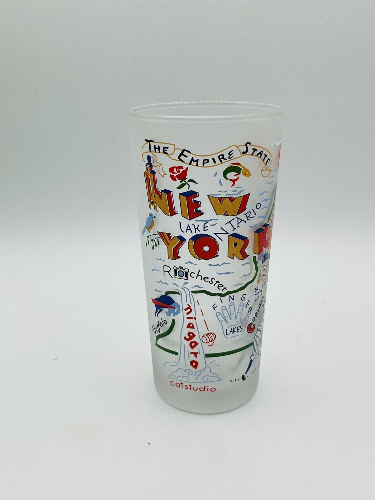 Vintage 2004 “Catstudio” Frosted New York Colorful Glass Tumbler