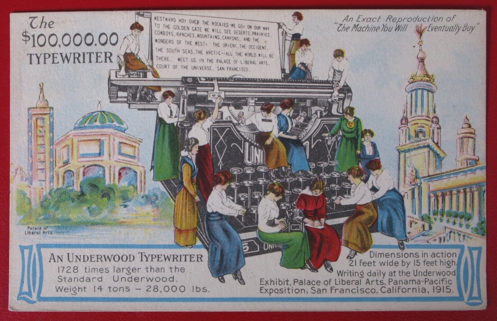POSTCARD 1915 PANAMA PACIFIC EXPOSITION SAN FRANCISCO UNDERWOOD TYPEWRITER RARE