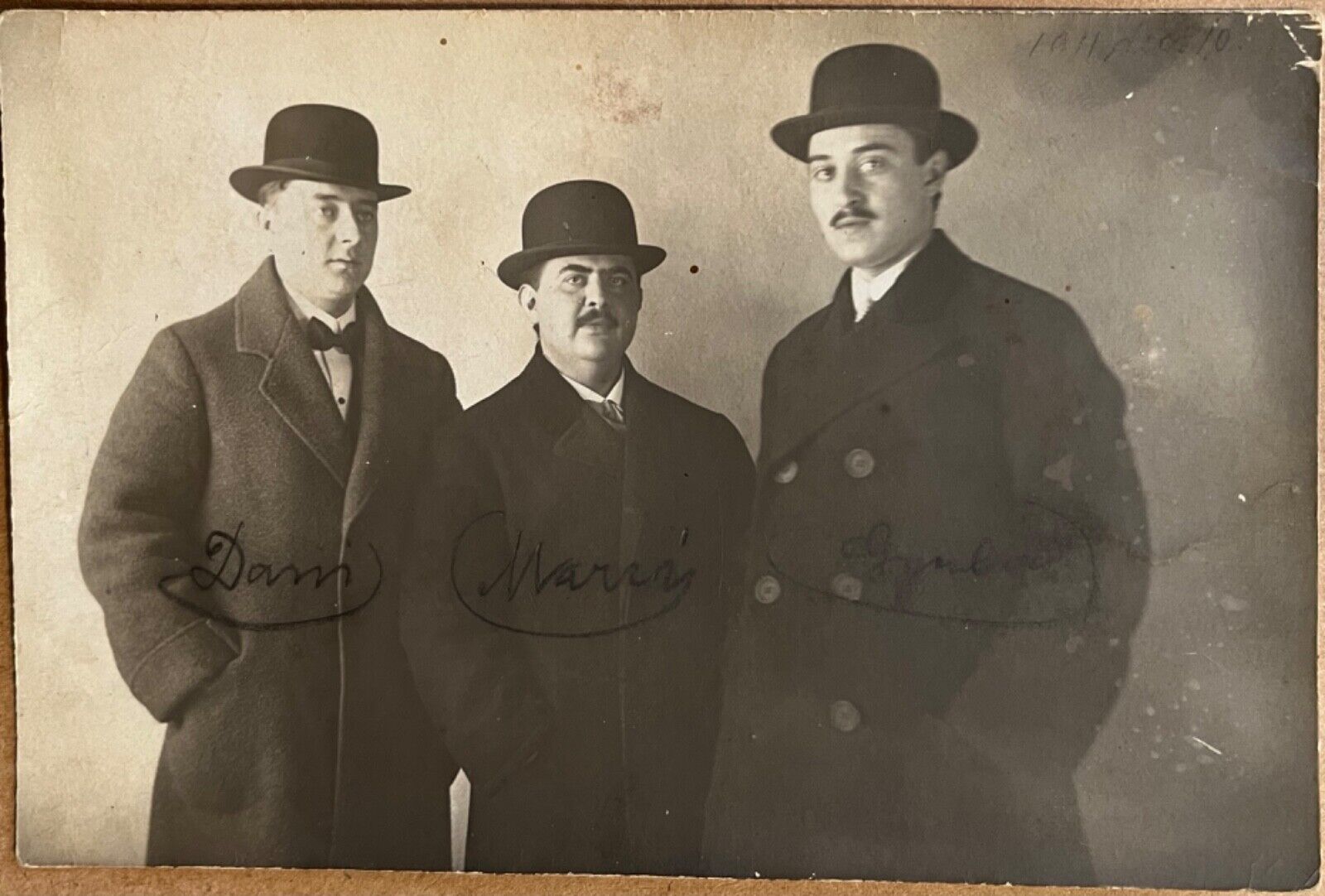 RPPC Men in Bowler Hats and Overcoats Antique Real Photo Postcard c1920