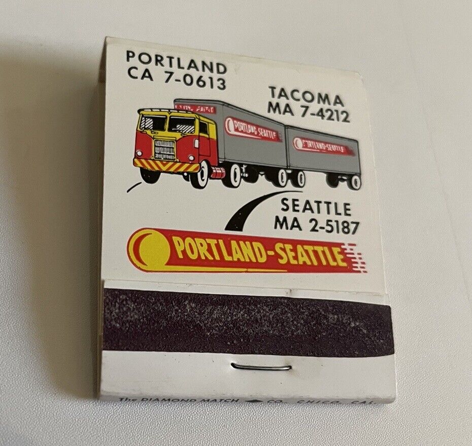Vintage 1950’s Portland-Seattle Trucking Company  WA, OR Matchbook Unstruck