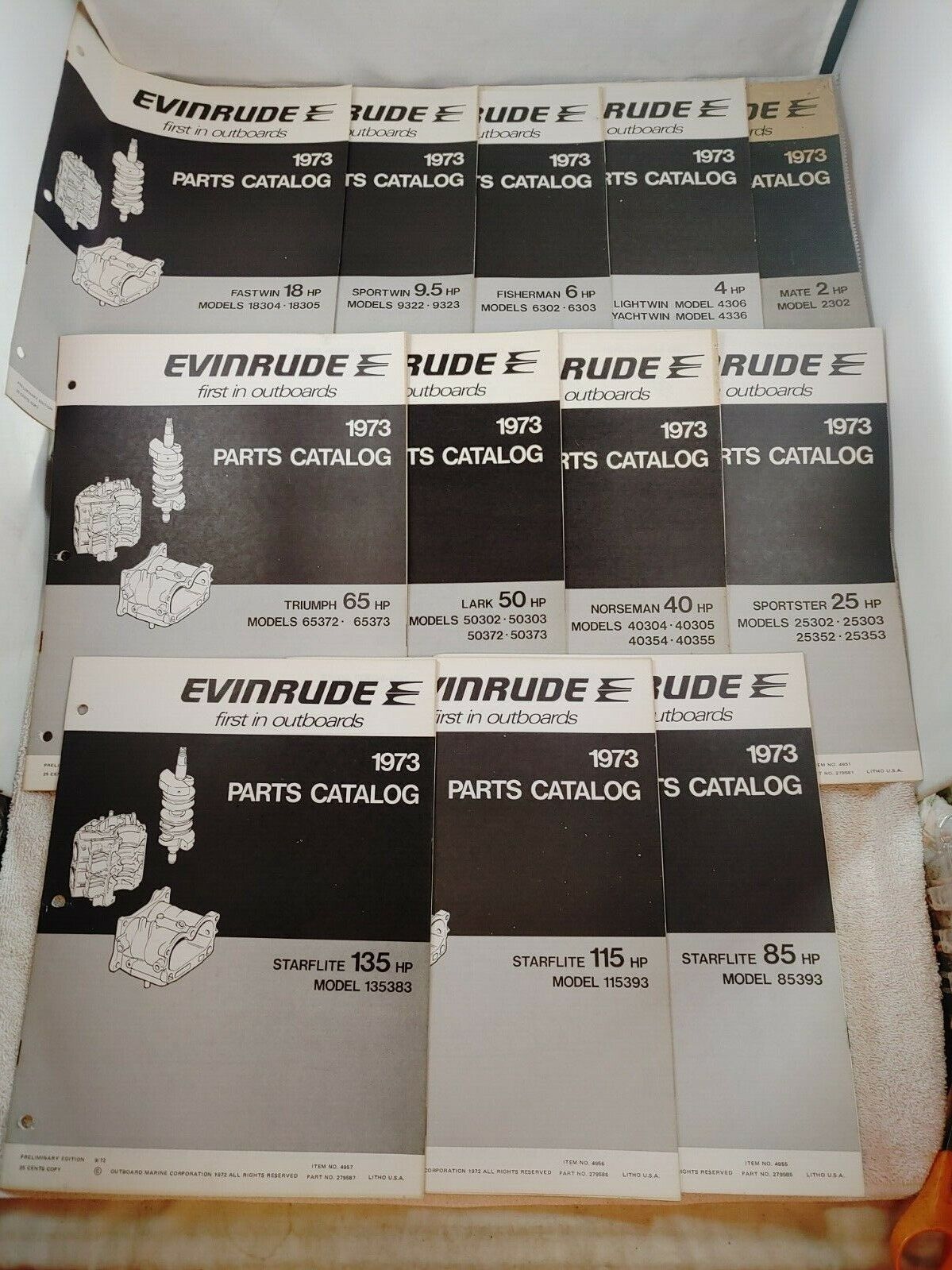 12 - 1973 Evinrude 2HP - 135HP Outboard Motor Parts Catalogs