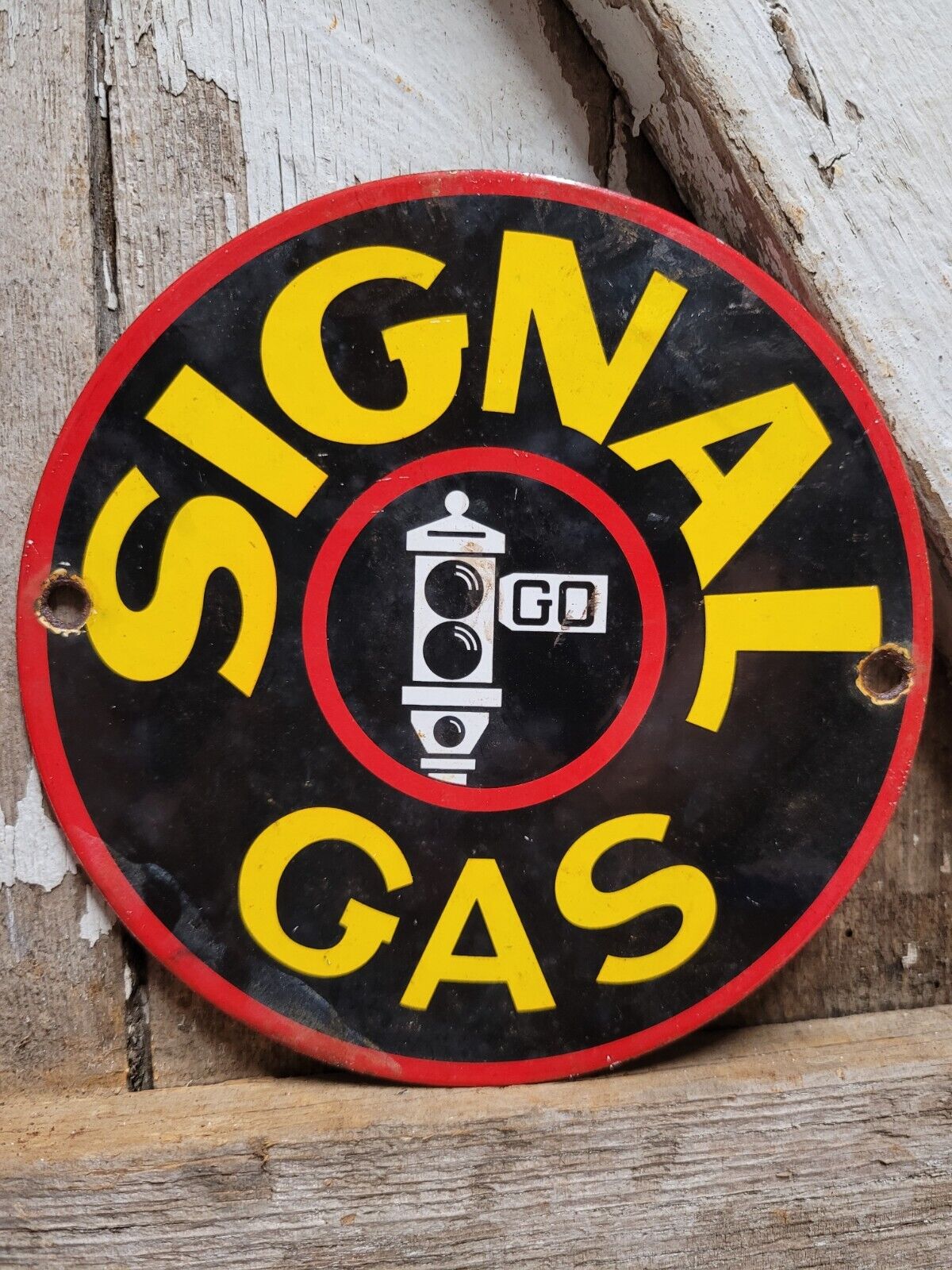 VINTAGE SIGNAL GASOLINE PORCELAIN SIGN GAS ENGINE SERVICE PUMP PLATE ADVERTISING