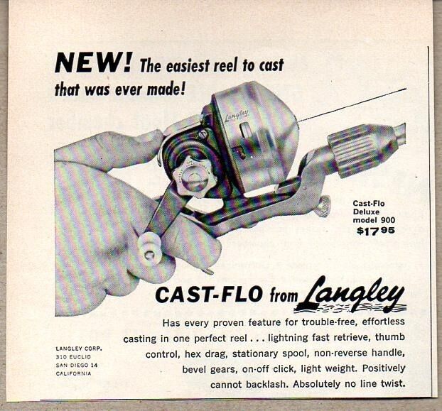 1957 Print Ad Langley Cast-Flo Model-900 Fishing Reels San Diego,CA