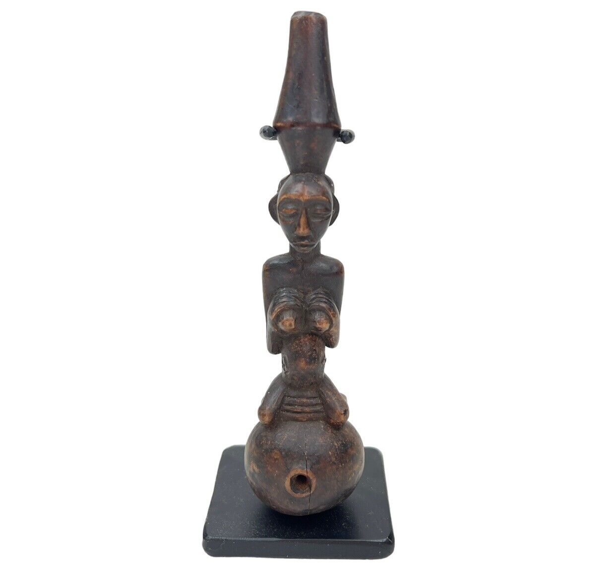 African Tribal Art Luba Pipe Statue 7.5” Wooden Smoking Pipe
