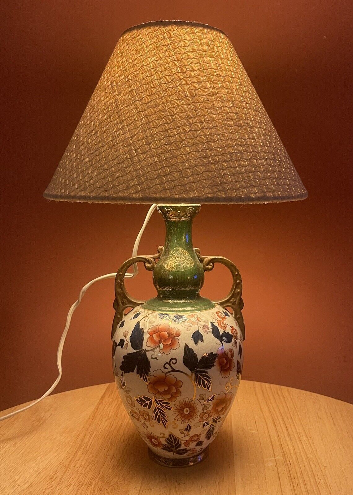 1880’s Enoch Wedgwood & Co Vase And Lamp Base With Fabric Woven Shade