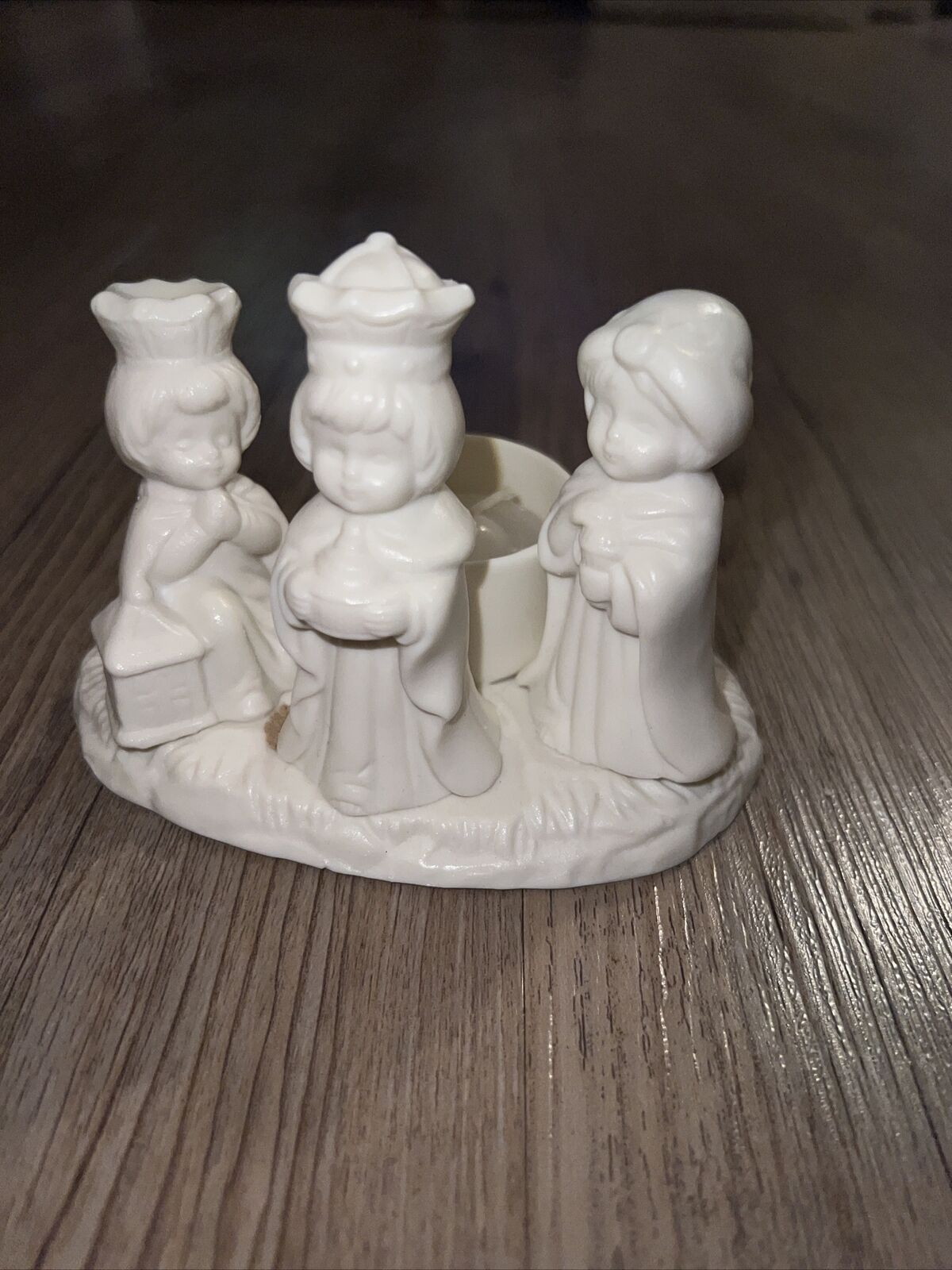 Vintage Wise Men 3 Kings Ceramic Candle Tealight Holder White Figurine 5”x3.5”