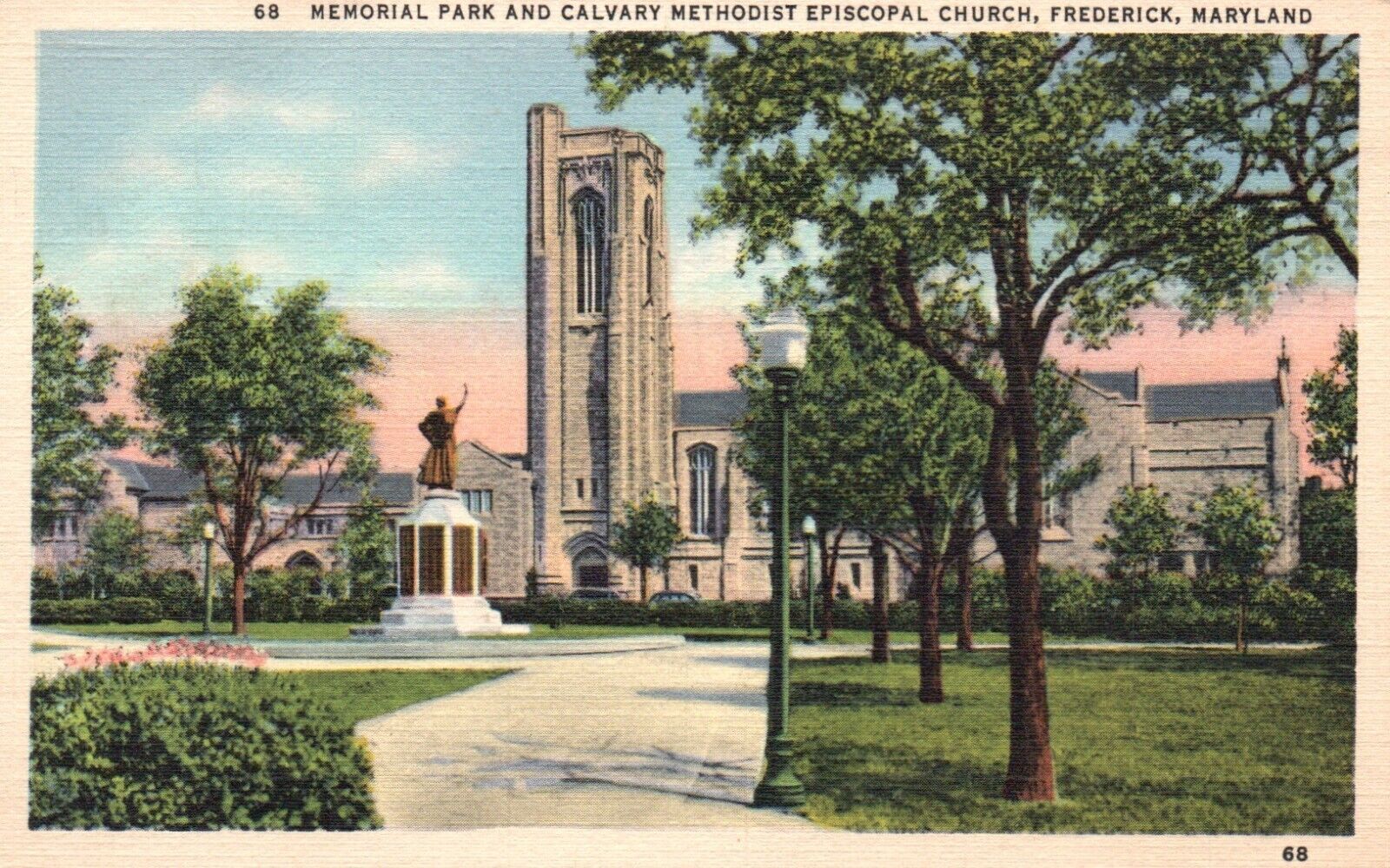 Postcard MD Frederick Memorial Park Calvary ME Church Linen Vintage PC H5476