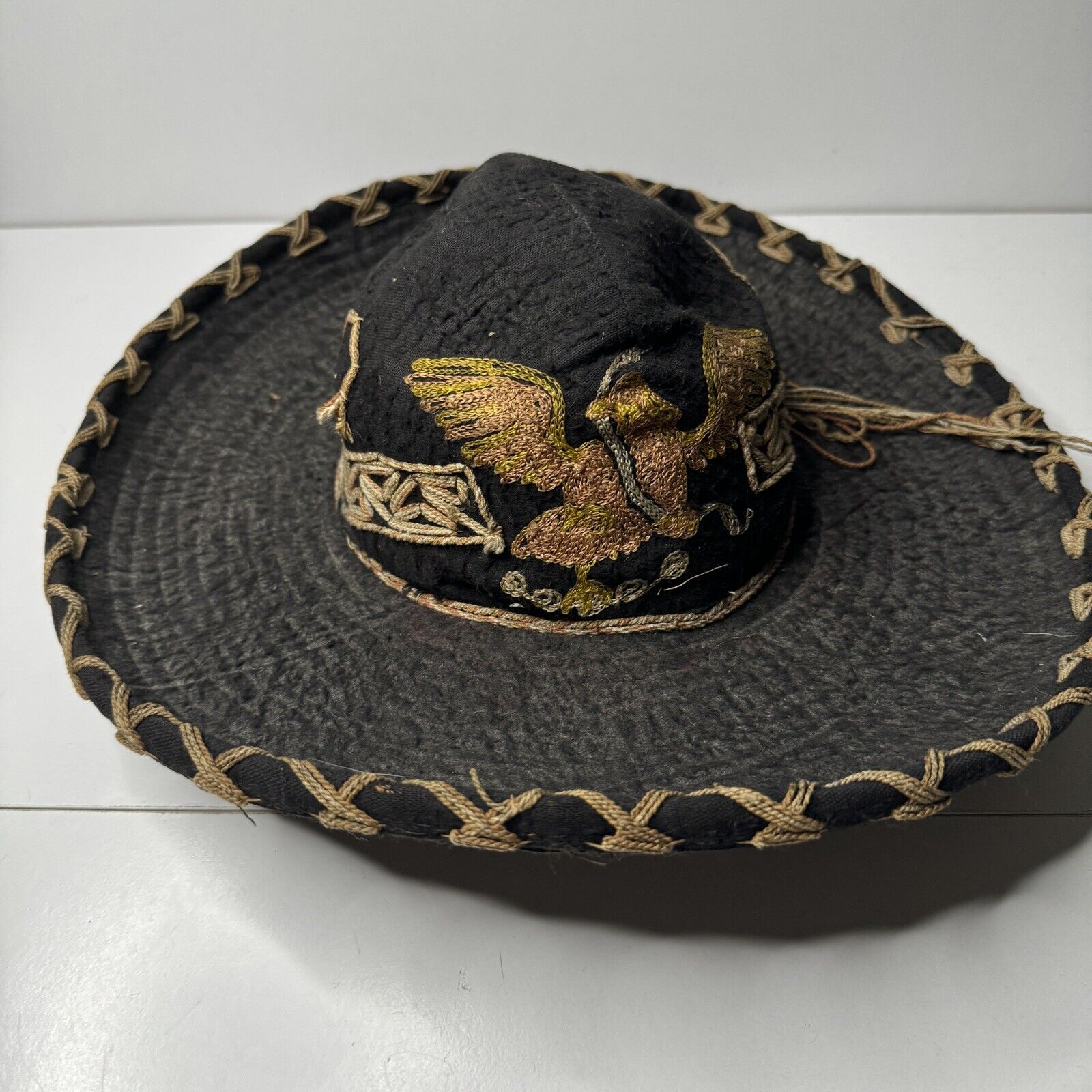 Vintage Mexican Sombrero Handmade Embroidered Eagle Snake