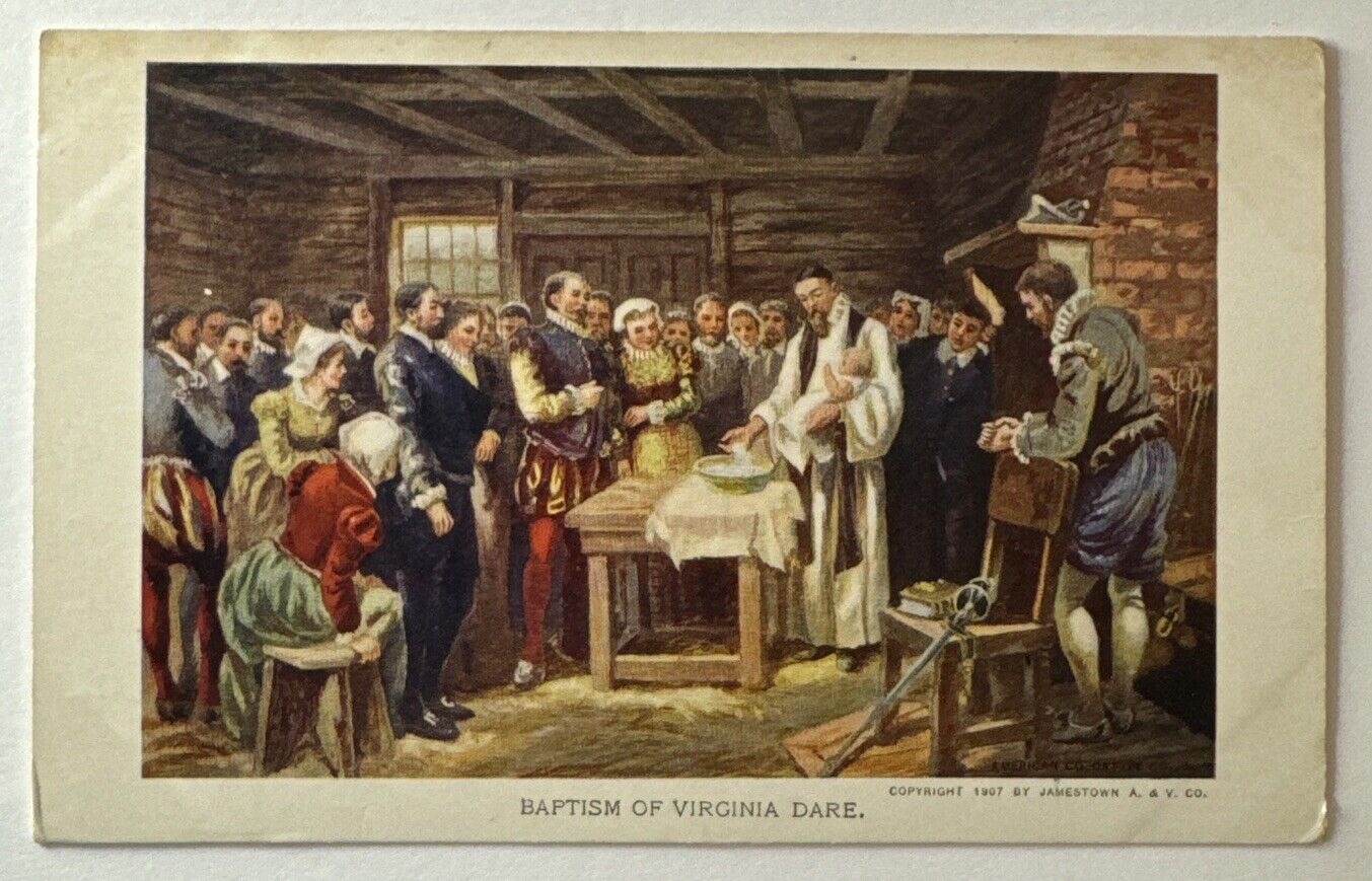 Vintage Postcard, 1907 Jamestown Exposition, Baptism of Virginia Dare, c1907
