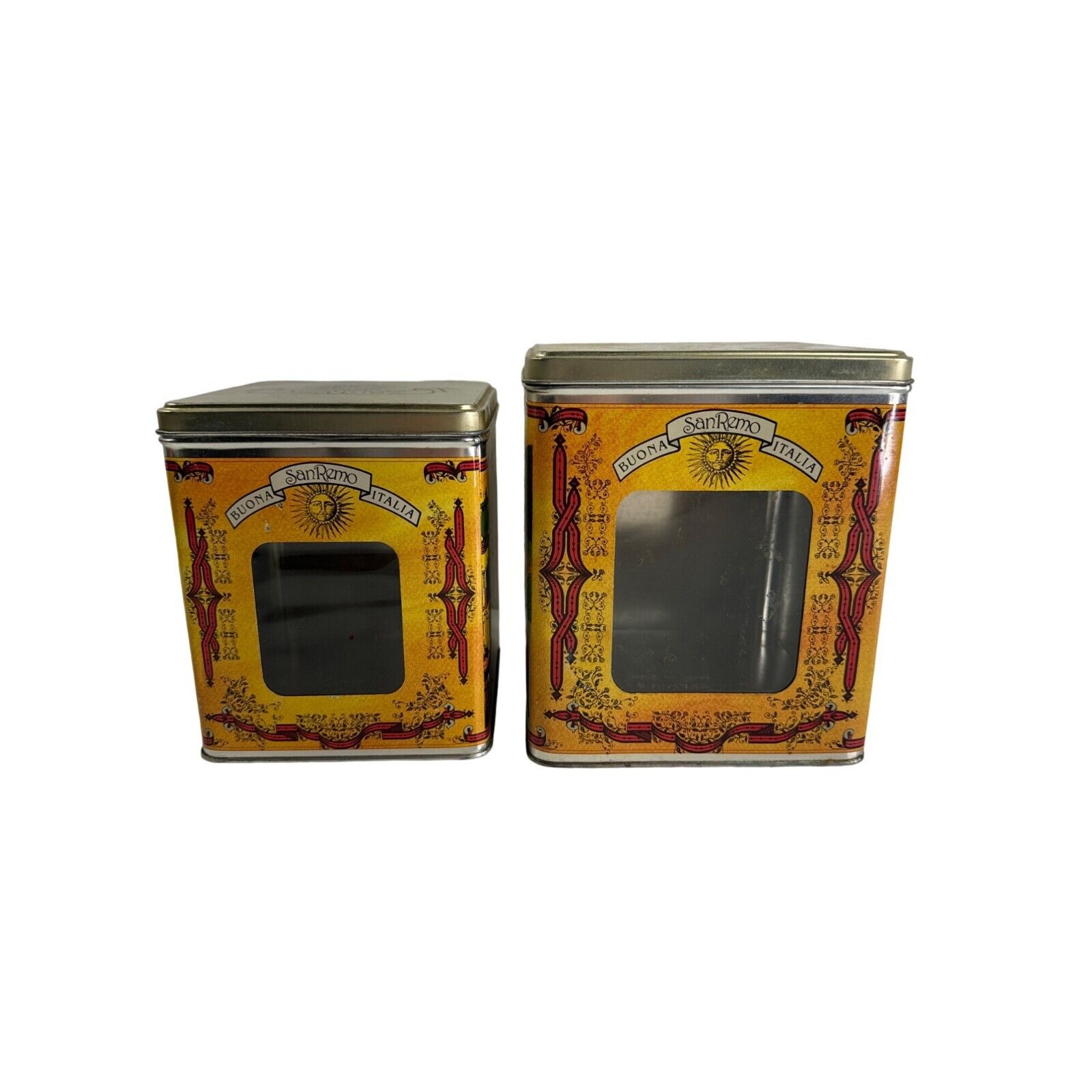 San Remo Italiano 2-piece tin / canister set w/ window in each tin